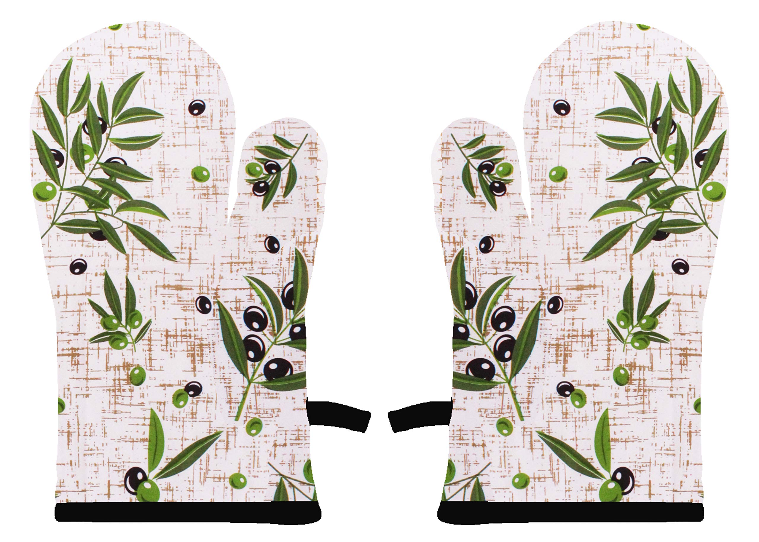 Airwill 100% Heat Resistance, Floral Designed Kitchen Oven Mitts (Gloves) (Green, Black, Pack of 2)-image-6