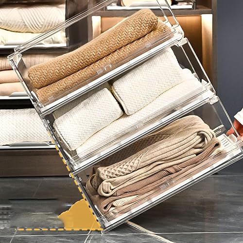 Miniatura 5 de Stackable Storage Drawers, Closet Organizers Storage Box Closet Box PET Stackable Clear Shelf Organizer Drawer Bin for Kitchen Cabinets Pantry