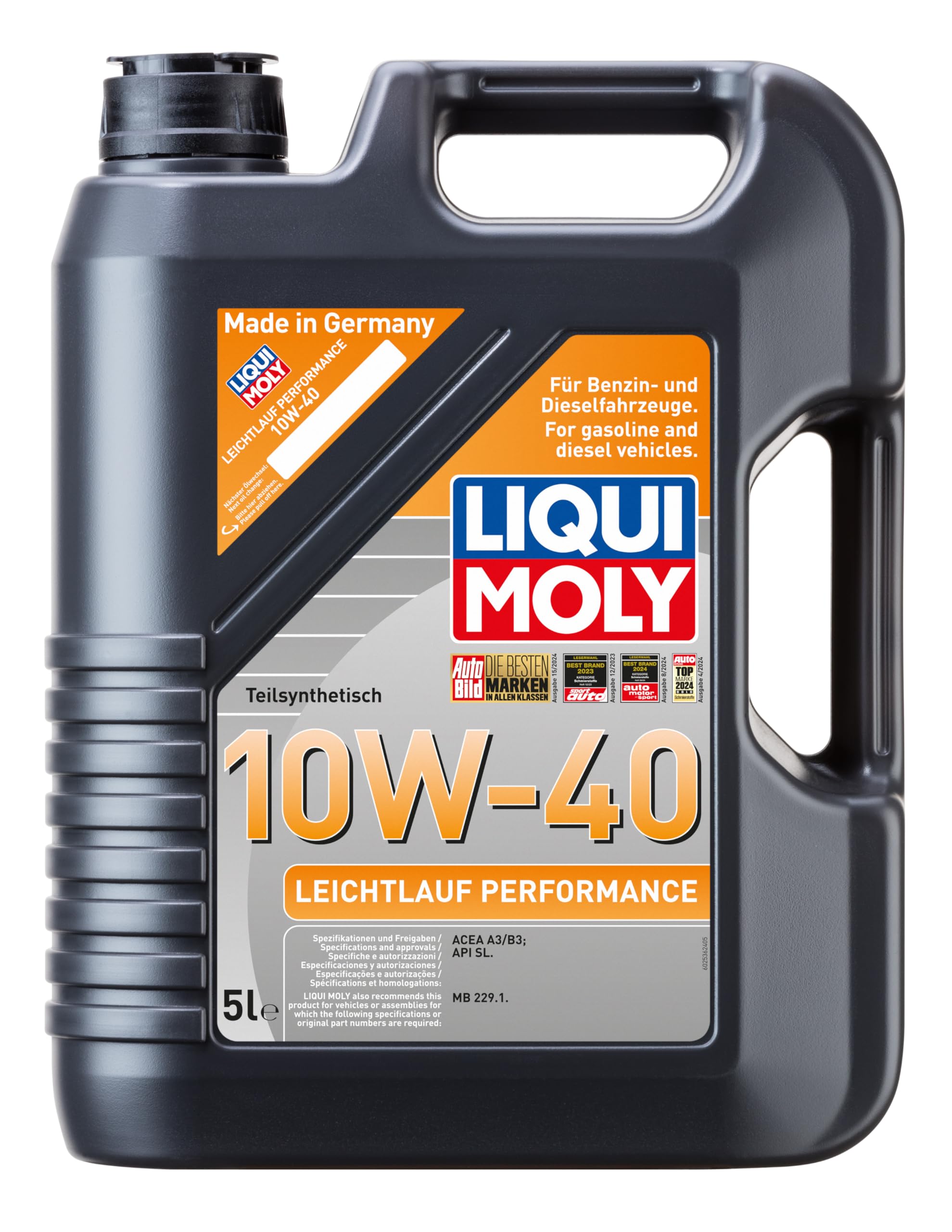 LIQUI MOLY Leichtlauf Performance 10W-40 | 5 L | Tecnología de síntesis Aceite de motor | 2536
