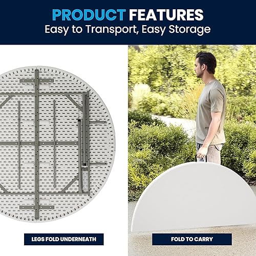 Miniatura 9 de Flash FurnitureMesa plegable de plástico blanco bi-plegado de 5 pies redondo con asa de transporte