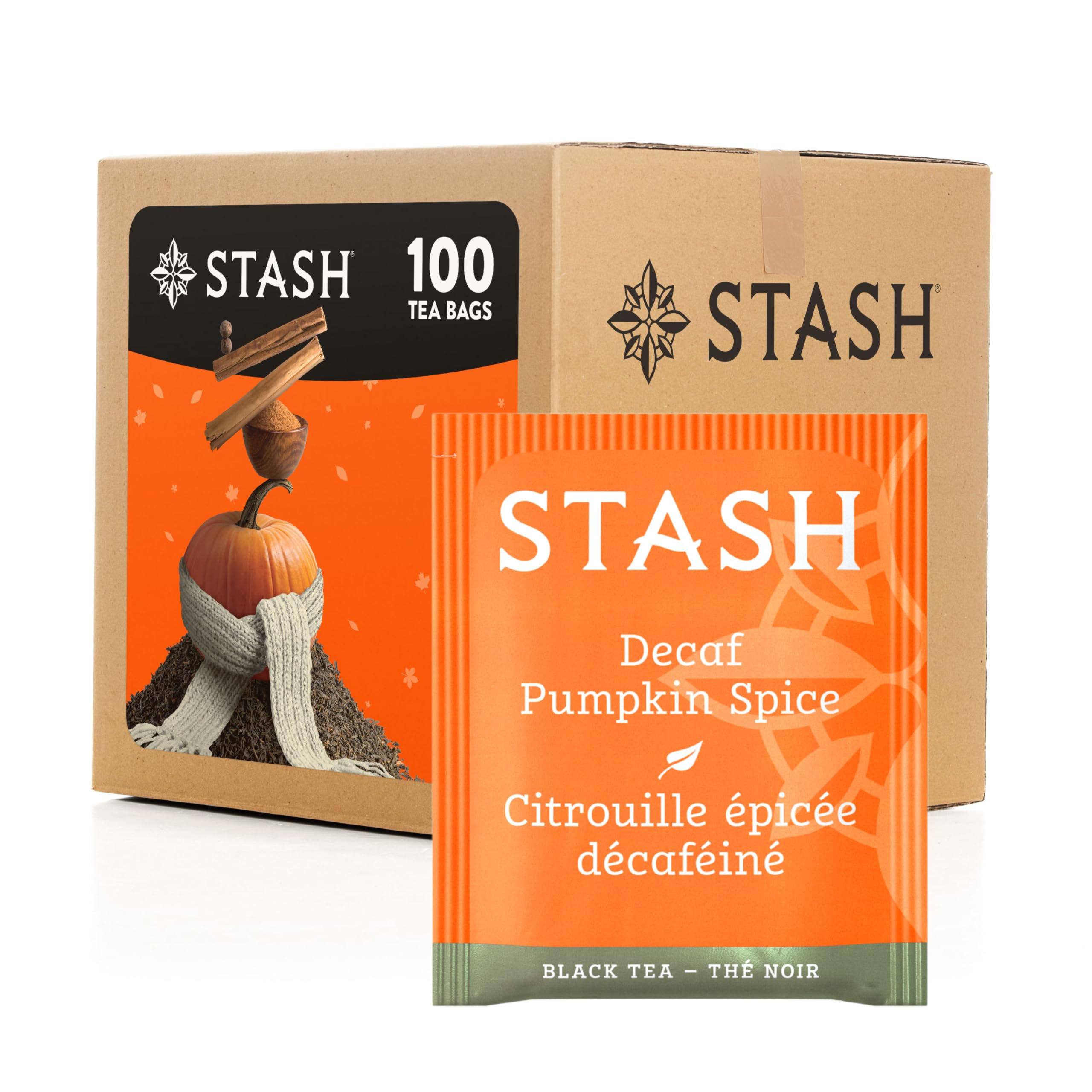 Stash Tea Decaf Pumpkin Spice Black Tea Bags, 100-Count Box