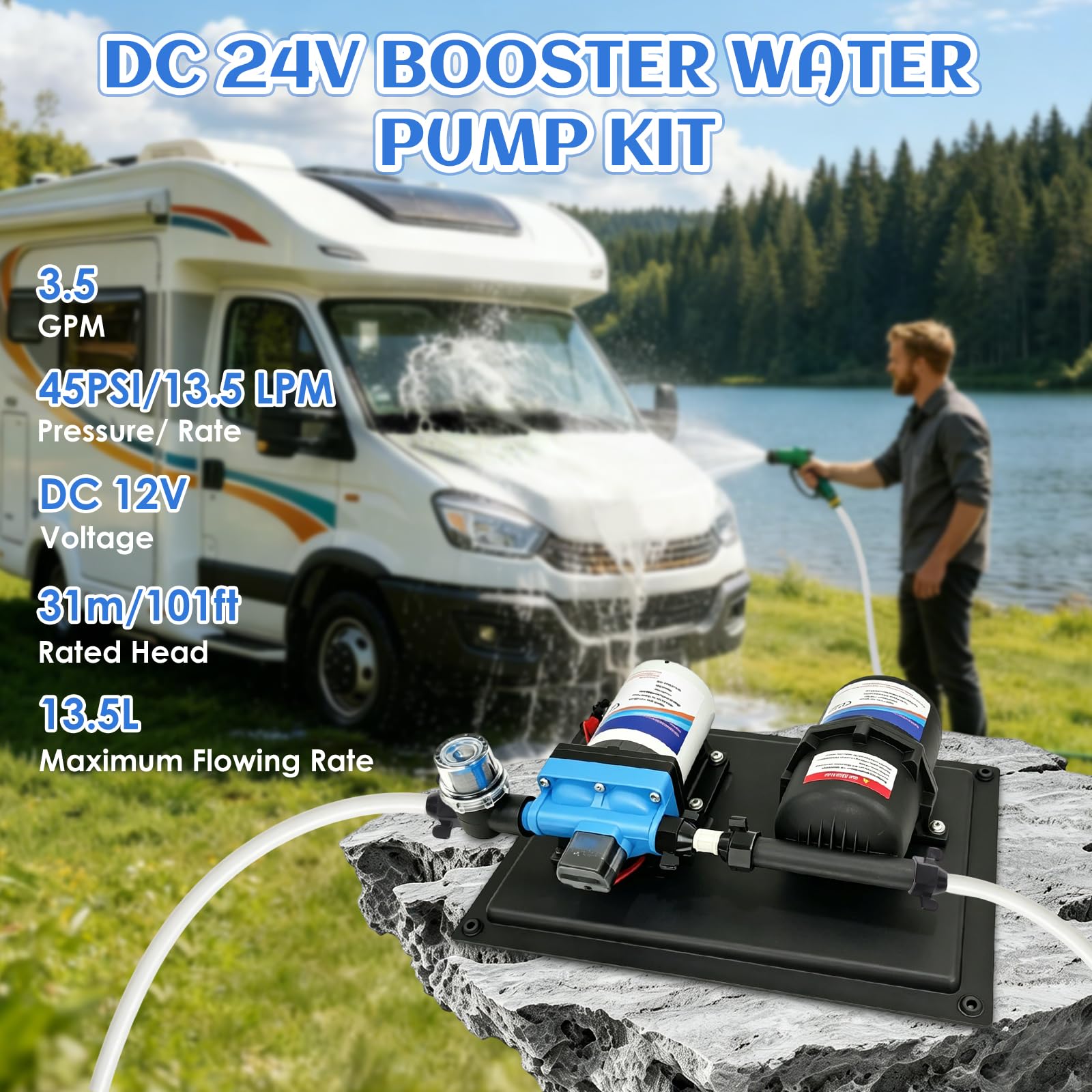 DC 12V Bombas de Agua de RV, 3GPM 13.5L/min 45PSI Bomba Autocebante de Diafragma de Agua con Tanque de Presión Diafragma árbol Dulce Interruptor Incorporado Bajo Demanda para Barco, Eemolque de Viaje
