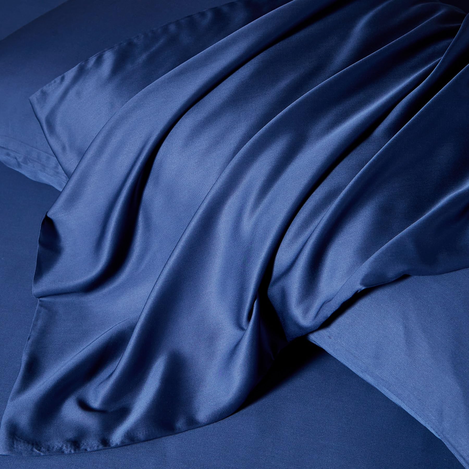 Ropa de cama de bambú de 155 x 220 cm, color azul liso, 50 % bambú lyocell, ropa de cama refrescante, suave y transpirable, de seda sedosa, juego de 3 piezas con cremallera y 2 fundas de