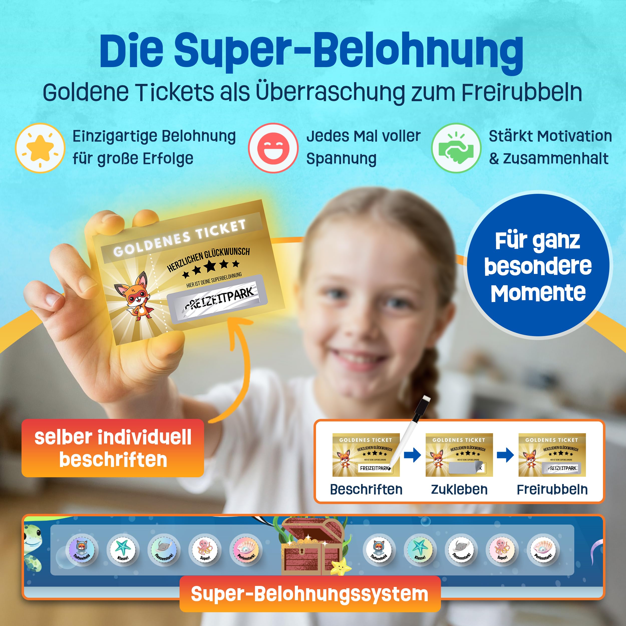 Belohnungstafel für Kinder - inkl. Goldene Tickets, Belohnungssystem Kinder, Wochenplaner magnetisch, Family Plan, Autismus Hilfsmittel, Routine Planer