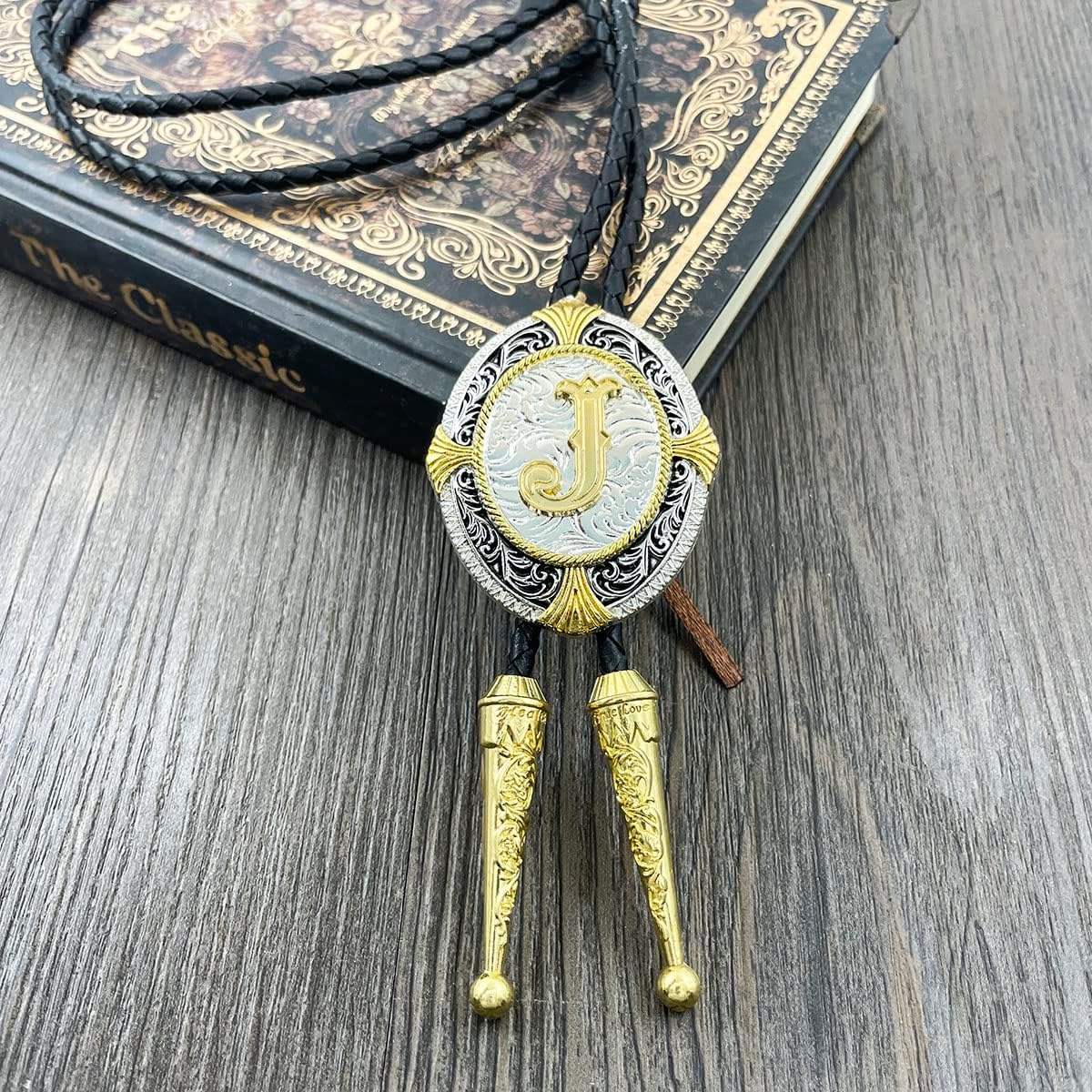 YOQUCOL Alphabet Initial Letter Bolo Tie Western Cowboy Gold-plated Hand-woven Leather Bola Tie Necktie for Men Women - Image 5