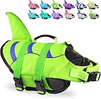 Vista 15 de Chaleco salvavidas de tiburón para perro, chaleco salvavidas ajustable para nadar con asa de rescate