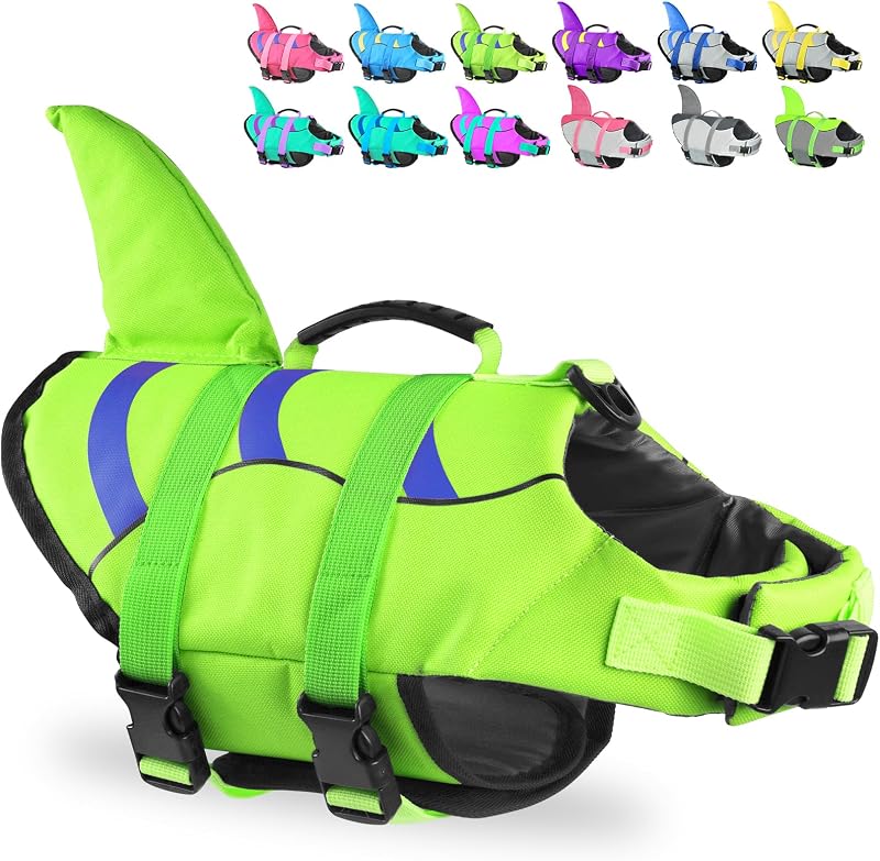Fragralley Chaleco salvavidas para perros con aleta de tiburón, alta flotabilidad con nailon resistente al desgarro, salvavidas para perros pequeños, medianos y grandes, chaleco flotante para cachorros para nadar y navegar