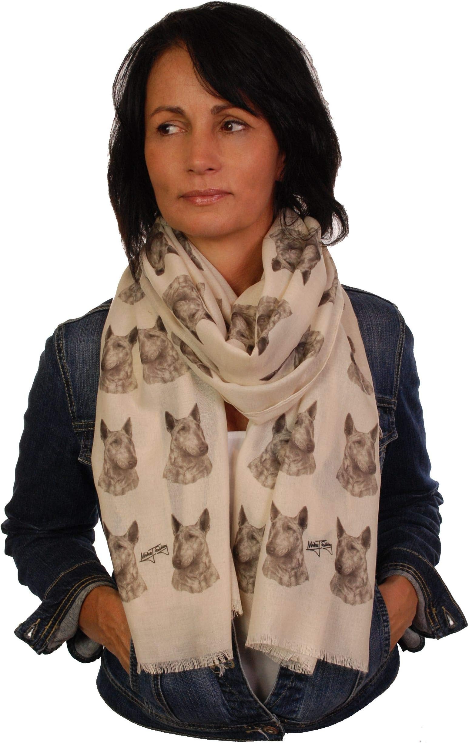 English Bull Terrier scarf with dogs on Hand Printed in the UK - Bull Terrier gifts for women