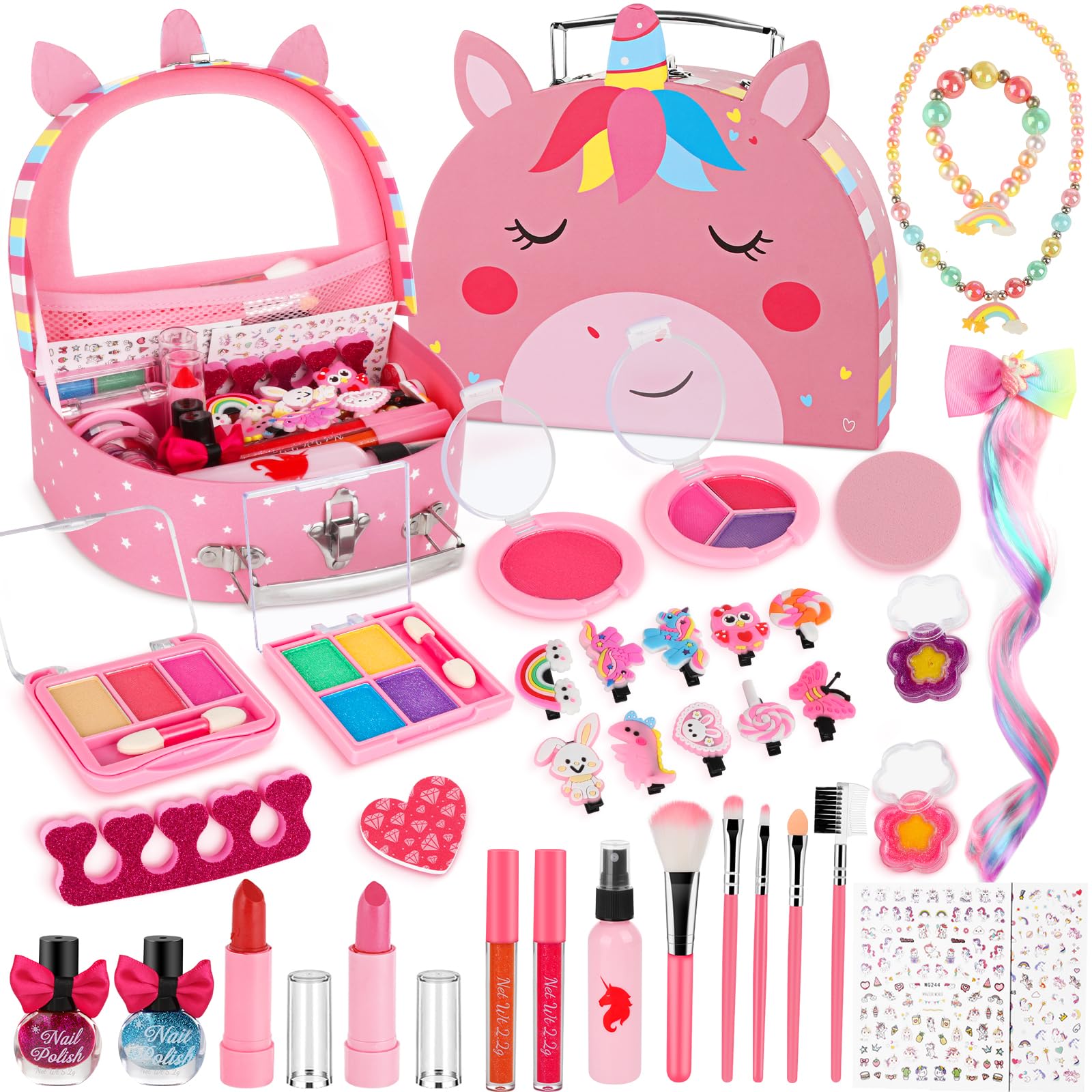 Nabance Maquillaje para Niñas, 37 PCS Kit Maquillaje Niña, Set Maquillaje Niña Lavables, Unicornio Maletin Maquillaje Niñas, Maquillaje Infantil Juguetes para Niña 3 4 5 6 7 8 9 10 11 12 Años