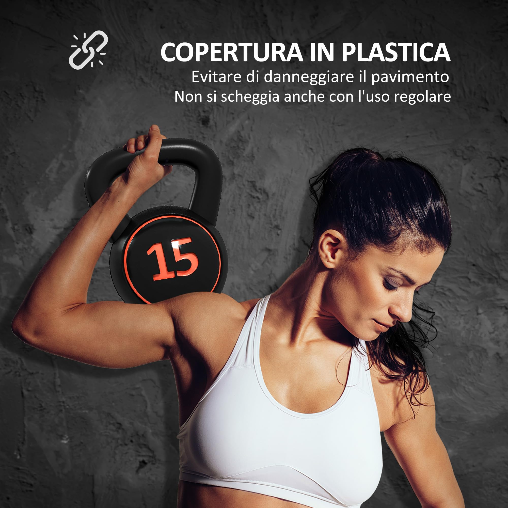 SPORTNOW Set 3 Kettlebell con Manico Liscio Base Piatta e Portapesi, Pesi da Palestra in Plastica e Sabbia, 2.2 kg 4.5 kg 6.8 kg (5lbs 10lbs 15lbs), Nero