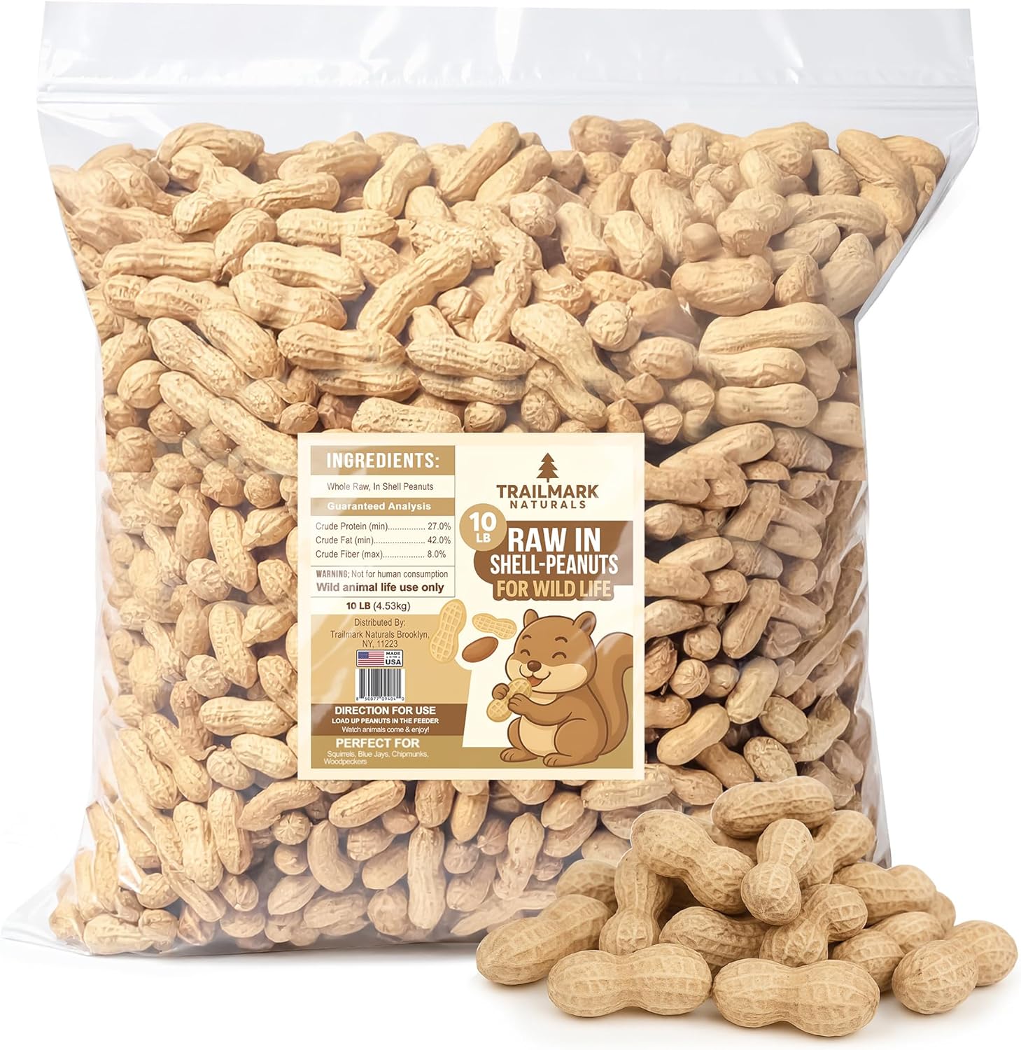 10 LB - Raw Peanuts For Squirrels, Raw In Shell Peanuts For Birds and Wildlife- Squirrel Food, Wild Bird Seed - Grown in The USA 10 LB In Shell