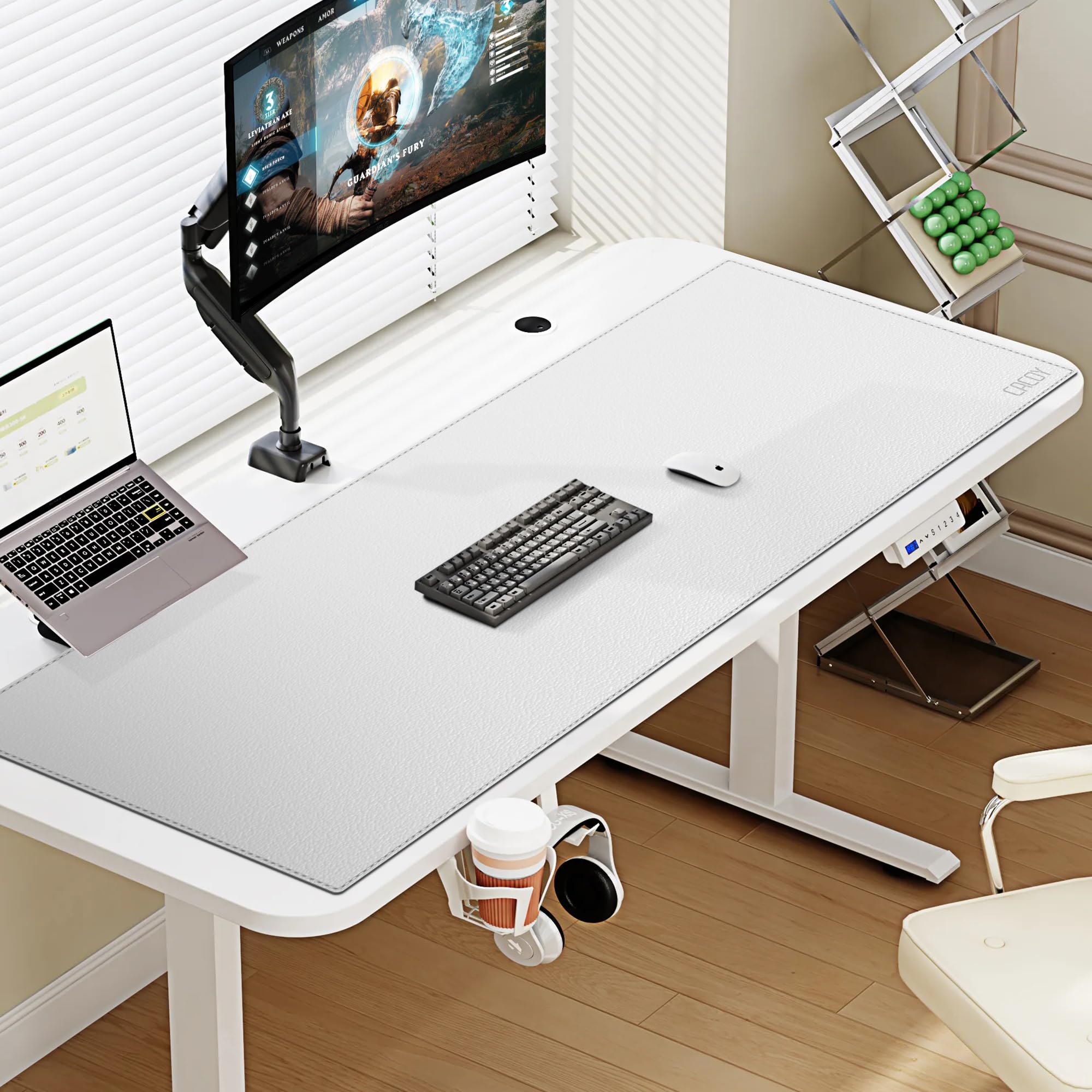 Cacoy 120x40 cm Tappetino per Mouse da Gioco in pelle, Tappetino per Scrivania in pelle PU, Grande Sottomano da scrivania per Ufficio e Casa (Bianco)