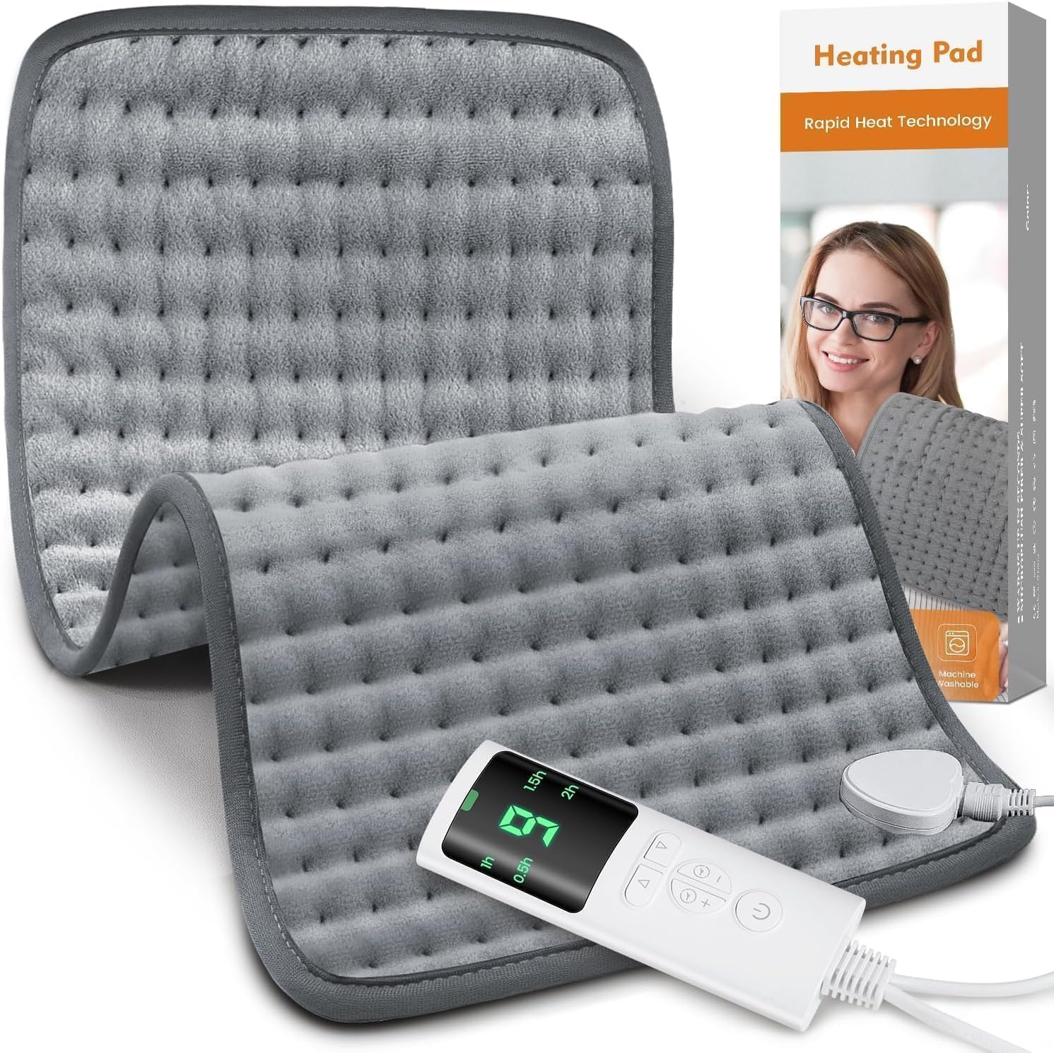 Heating Pad for Back & Period Cramps, Portable Heating Pad for Neck and Shoulders and Back with Auto Shut Off Large, Machine Washable, Christmas Gifts for Women, Men