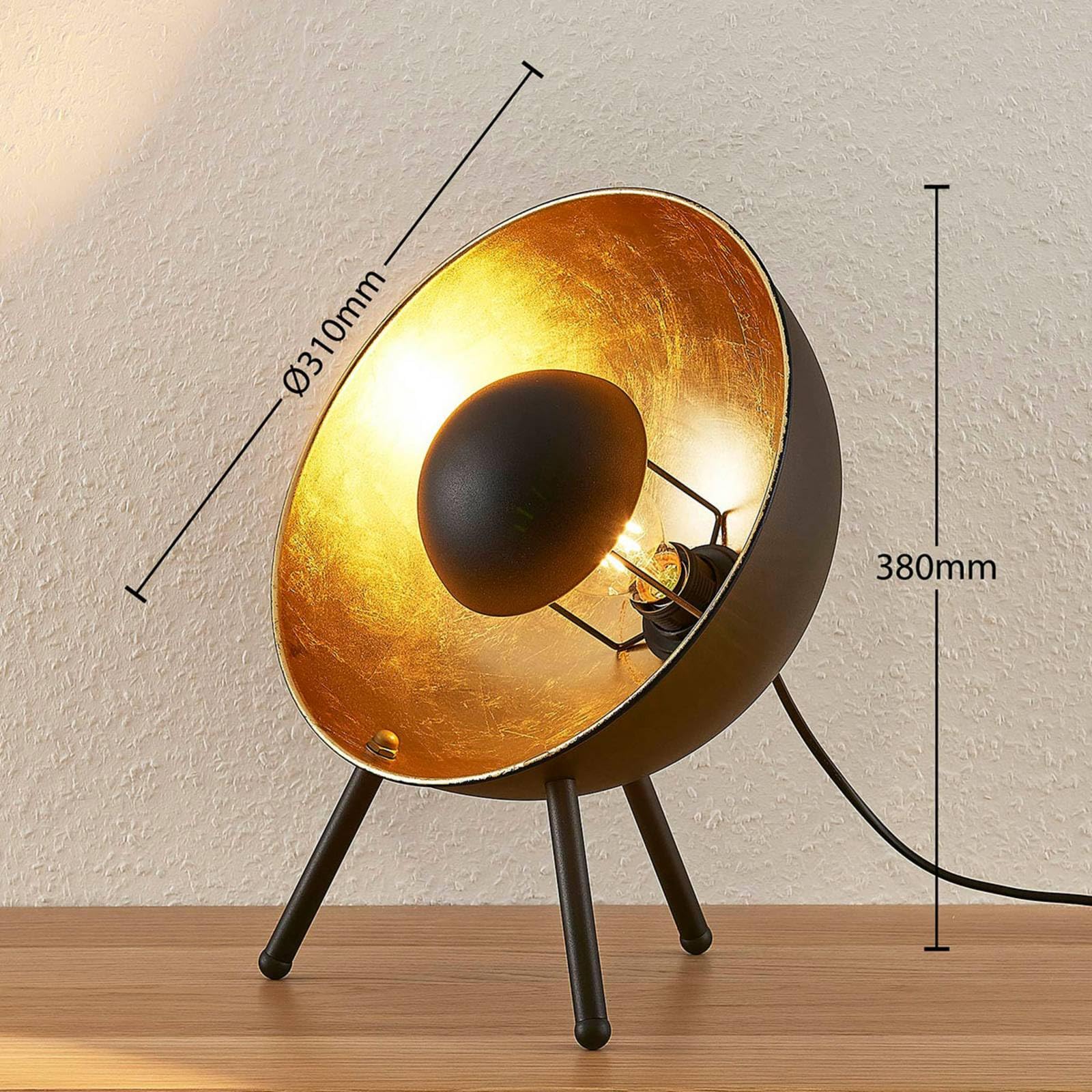 Lindby lámpara de mesa en negro, oro, mesita noche | lámpara de mesa, e27, moderno para sala de estar, salón, comedor