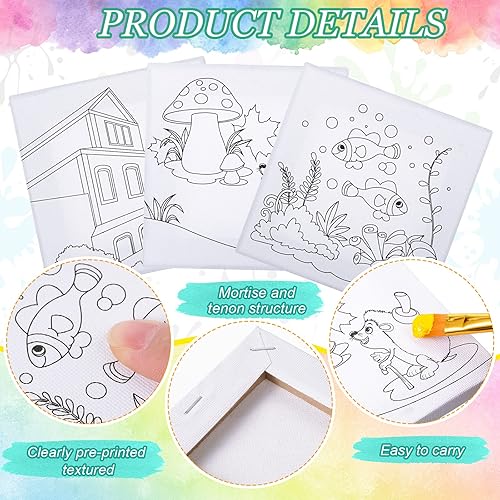 Miniatura 4 de Meanplan 12 lienzos predibujados para pintar para adultos de 4 x 4 pulgadas, lienzos estirados preimpresos con imágenes para pintar, tableros de