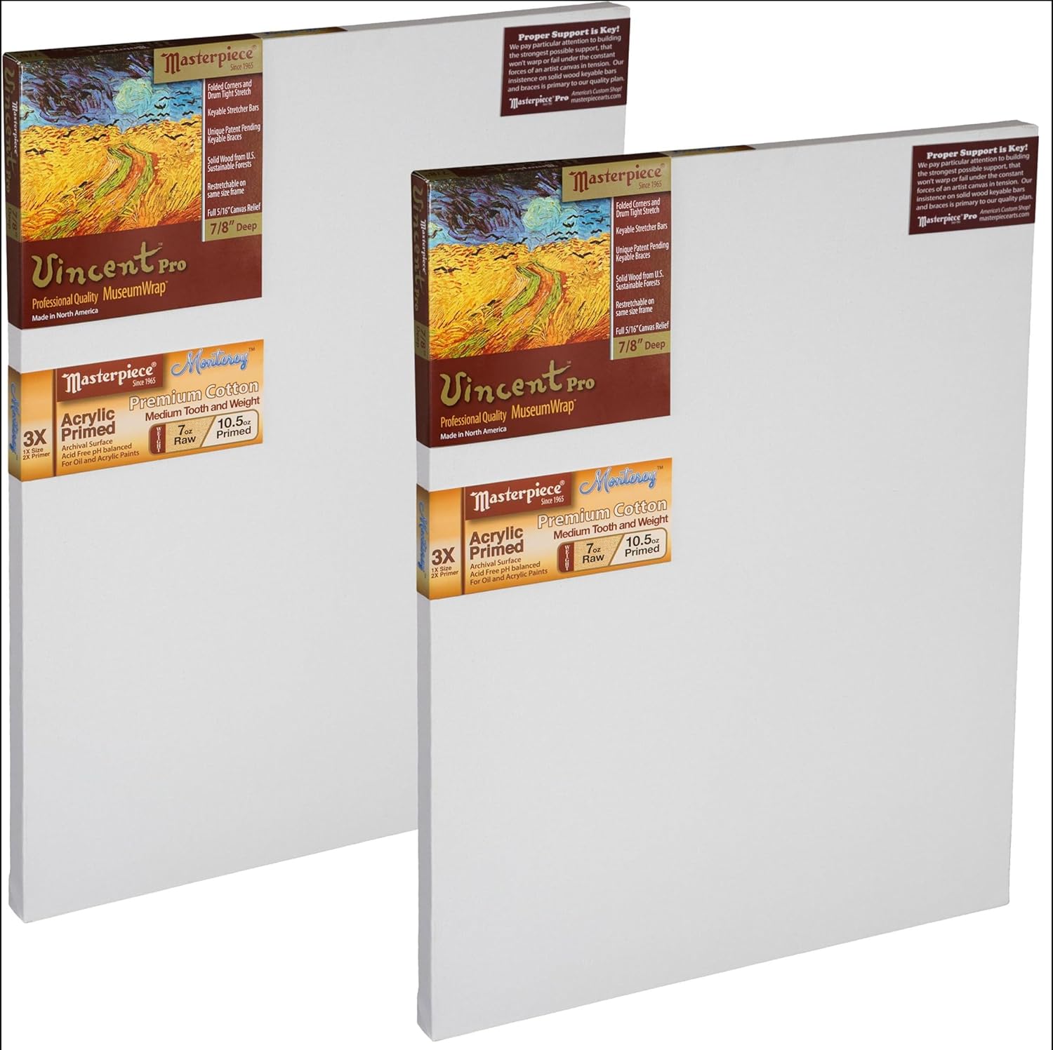 MASTERPIECE Z1VM-1860 Vincent Pro 7/8" Deep Monterey 10.5 oz Cotton Medium Texture Stretched Canvas 18" x 60" White