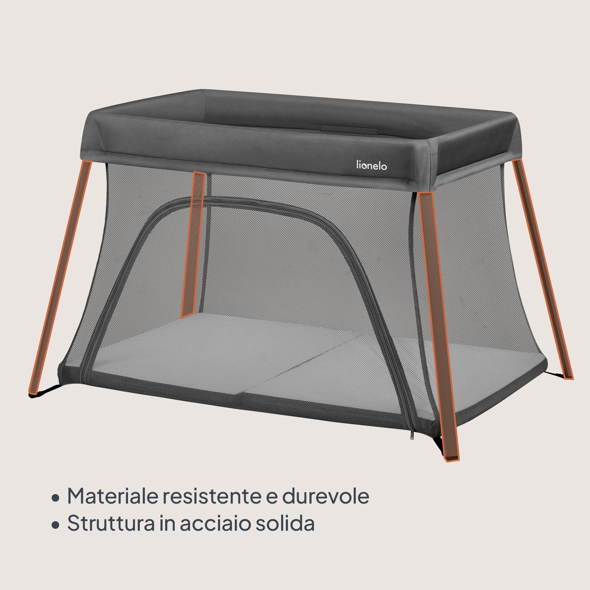 lionelo Alice Lettino da Viaggio 3 in 1 – Culla Co-Sleeping e Box Gioco in rete 104×70 cm da 0 a 15 kg con Materasso in Schiuma, 2 Livelli, Compatto, Pieghevole, Entrata Laterale, Borsa da Viaggio