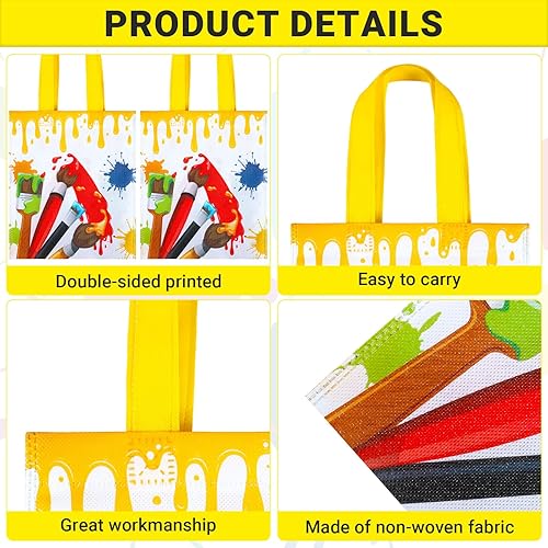 Miniatura 3 de Sweetude 24 bolsas de regalo para fiestas artísticas, bolsas de regalo de pintura no tejida con asas, decoraciones de fiesta de salpicaduras de