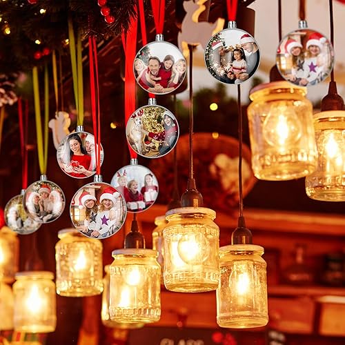 Miniatura 6 de Jenaai 50 bolas de adorno para fotos, marco de fotos colgante de Navidad, adorno redondo de plástico transparente rellenable, bolas de soporte para