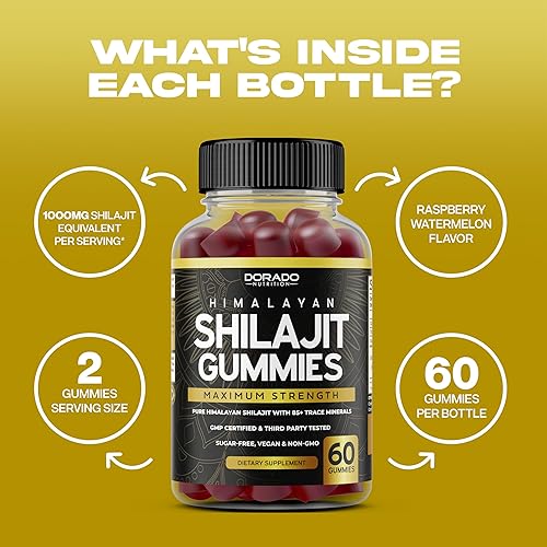 Miniatura 4 de Shilajit - Gomitas de 1000 mg (gomitas puras del Himalaya Shilajit para hombres y mujeres, grado dorado con más de 85 oligoelementos con ácido