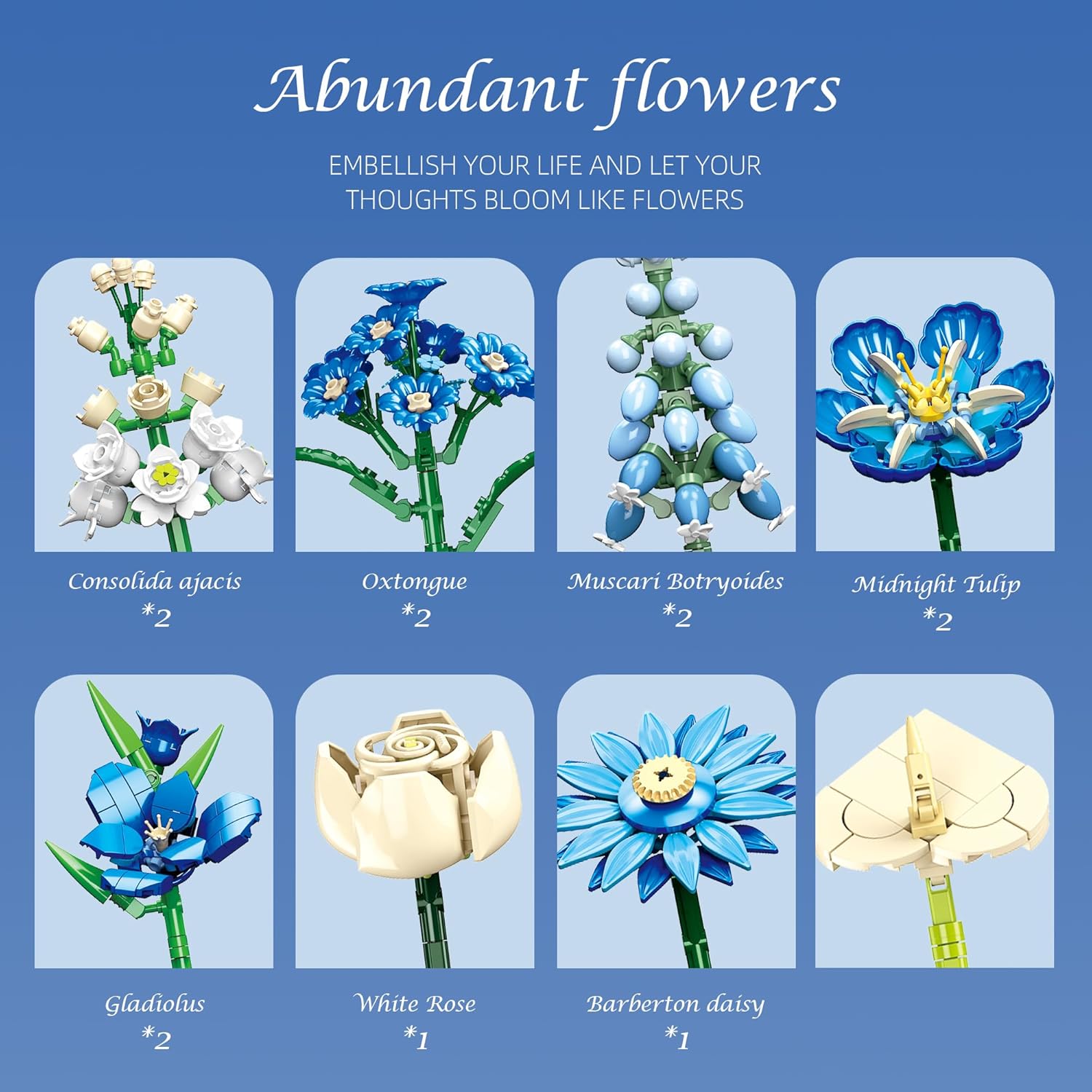 Flower Bouquet Building Blocks Set, Creative Blue Tulip Artificial Flower Plant Models, Home Decor or Idea Present for Adults and Kids, Valentine's Day Gifts for Girls, 766 PCS-JJ9240