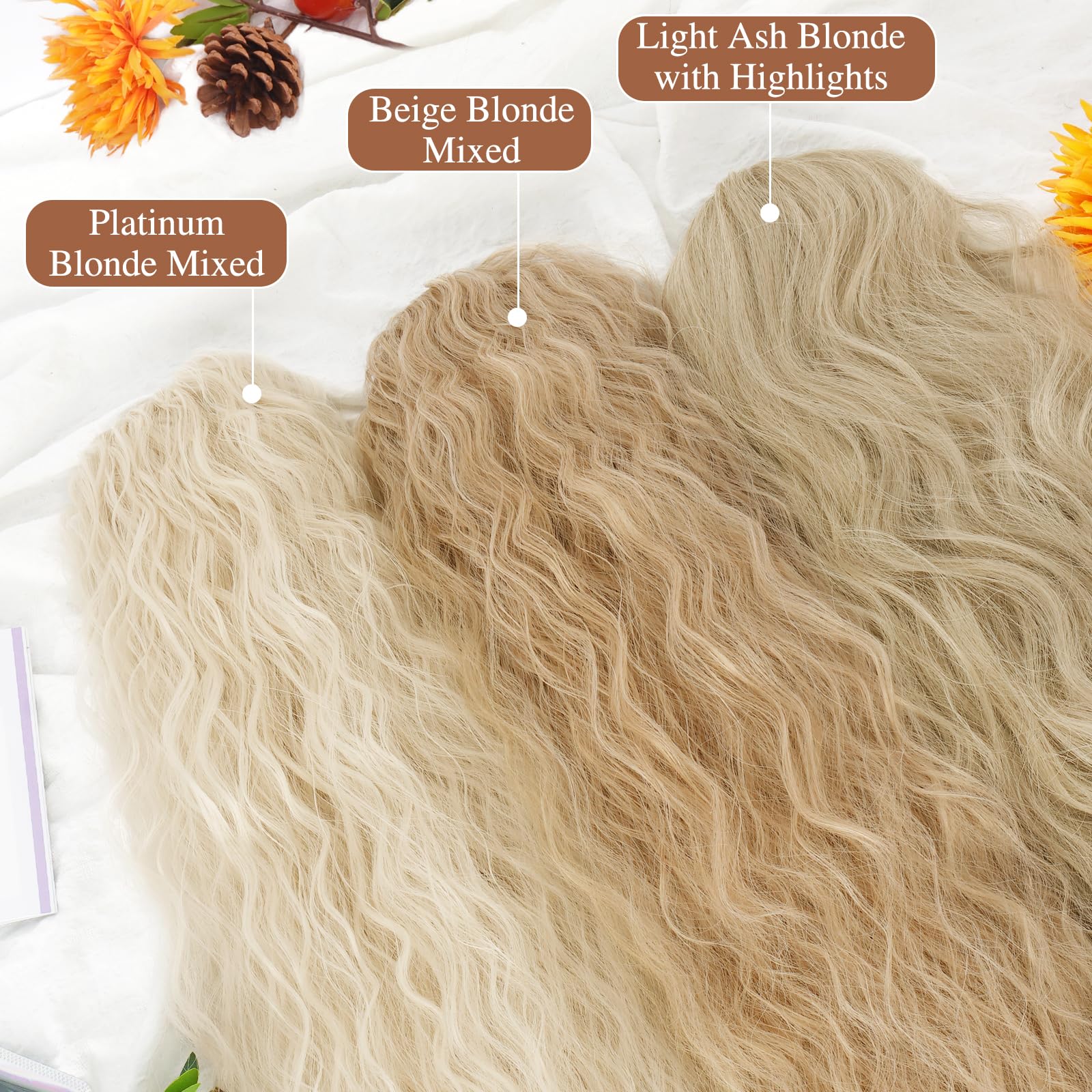 BARSDAR Blond Pferdeschwanz Haarteil, 56cm Lockige Wellige Pferdeschwanz Verlängerung mit Kordelzug Synthetik Comb Clip in Ponytail Extension Haarteil für Frauen - Platinblond Gemischt