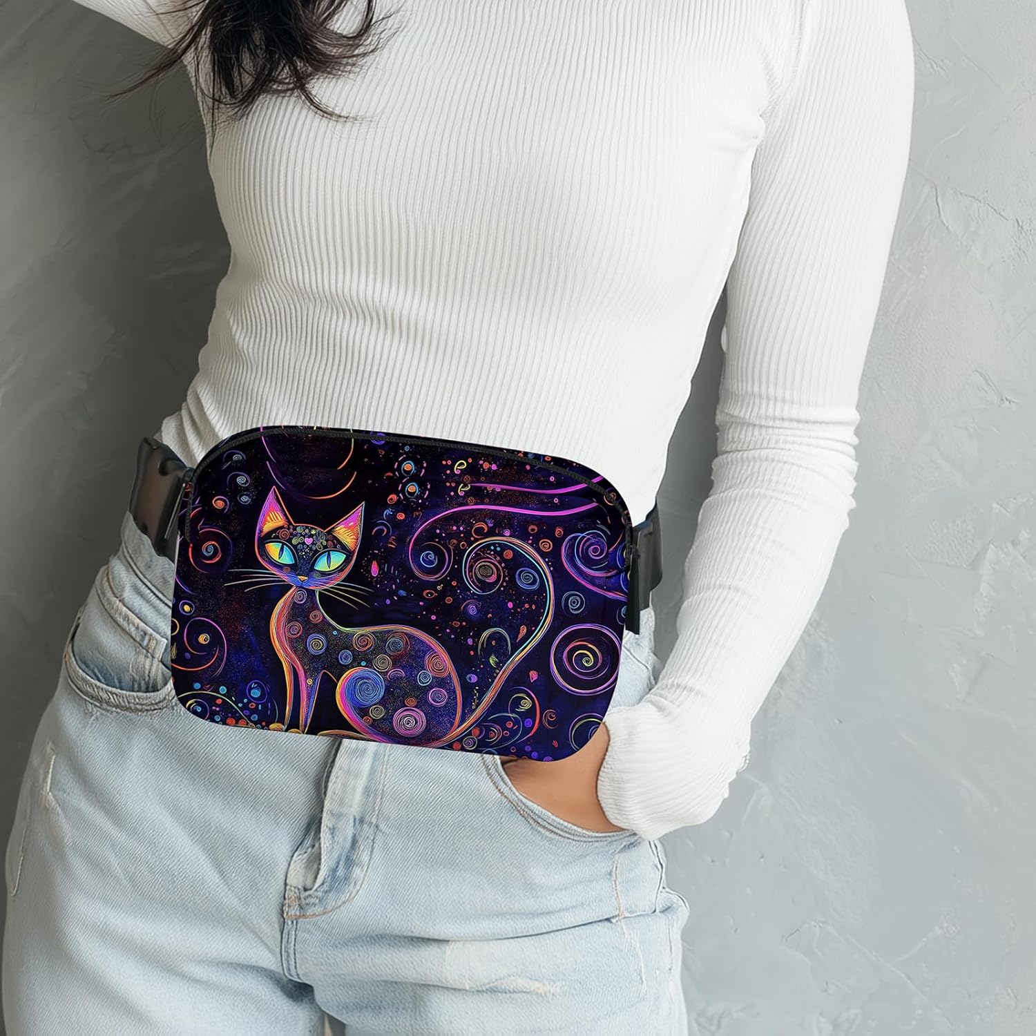 Cat Fanny Pack for Women Casual Belt Bag Waterproof Purse Lightweight Waist Bags with Adjustable Straps Wallet Travel Presents Workout - Image 7