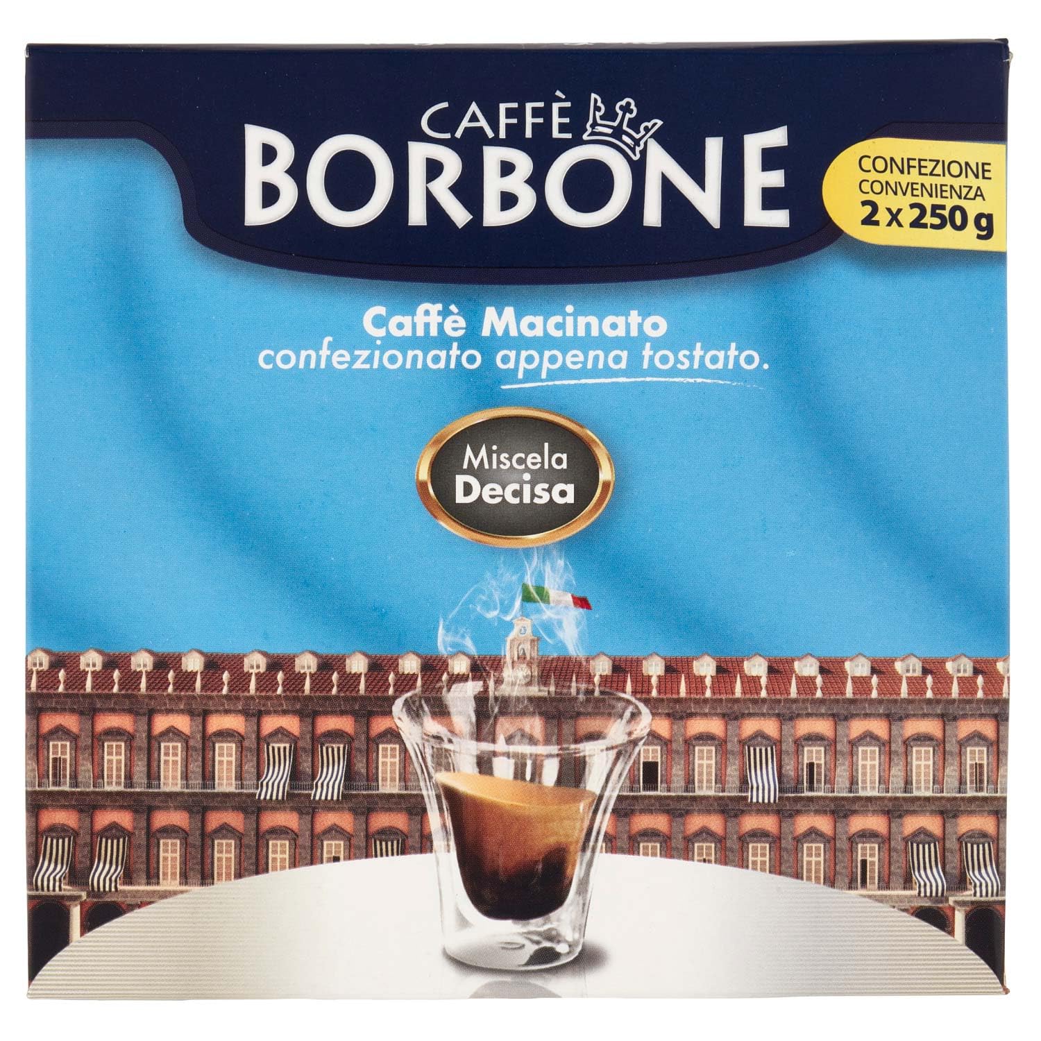 Caffe Borbone Decisa Blend Ground Coffee for Italian Espresso (Suitable for Traditional Espresso Machines, Mocha) Double Packing 250gr Each