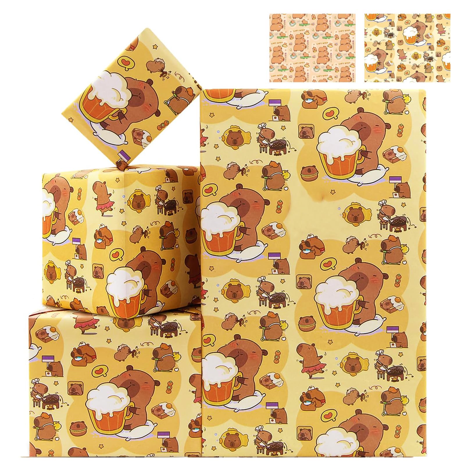 LHLZNB Birthday Wrapping Paper For Kids Girls Boys,gift wrapping paper, Lovely Capybaras Gift Wrap Paper for Birthday or Baby Shower, 4 Sheets Folded Flat 52x76 cm Per Sheet (beer)