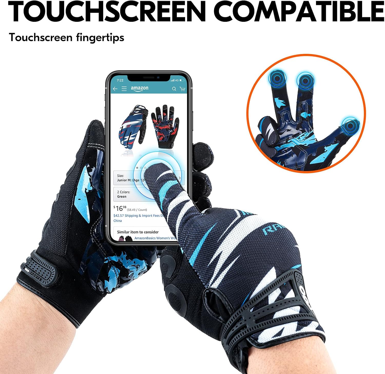 Vgo 1-Pair Unisex Motorcycle Riding Gloves,Touchscreen,Anti-Slip,Breathable Lightweight Anti-Slip with Fullfinger and Touchscreen for Motocross Riding Driving Moto Racing (Size L, Blue White, MF5178) : Automotive