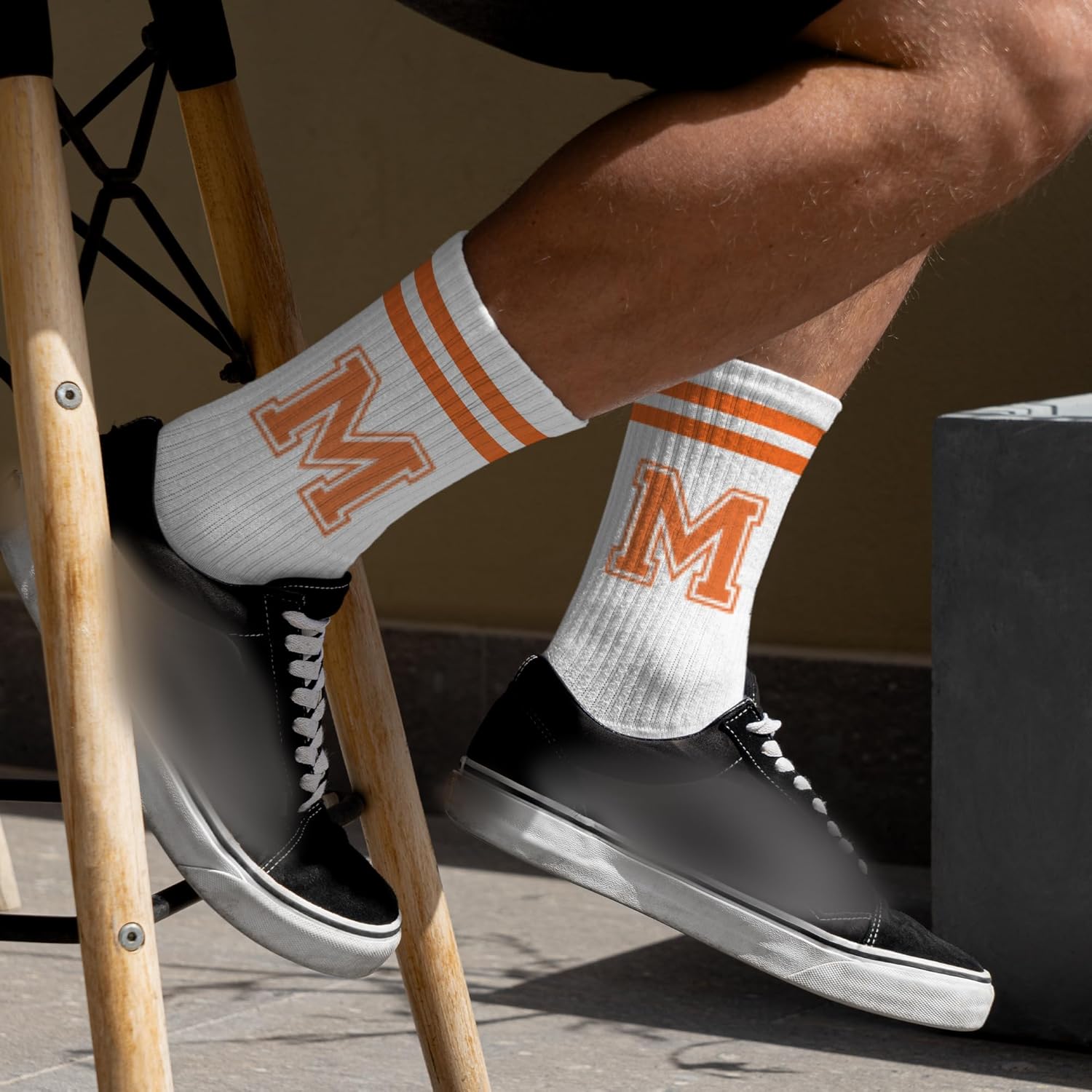 Orange Initial Stripes Socks with Letter,Gifts for Birthday,Christmas,Back-to-school Season,etc. - Image 3