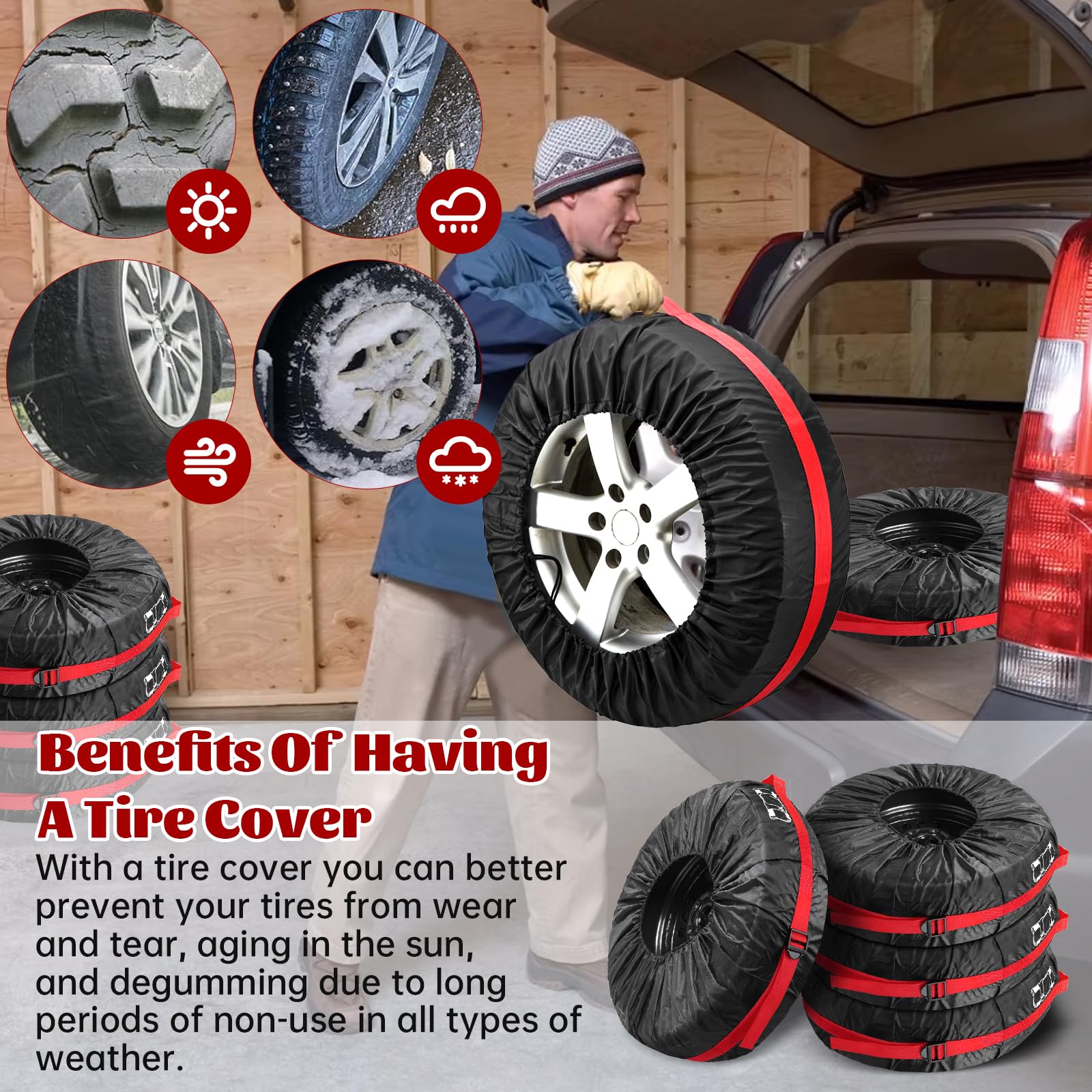 Set di 4 Borse per Pneumatici Auto 18-22 Pollici Copriruota Impermeabile Antipolvere Diametro 80 cm