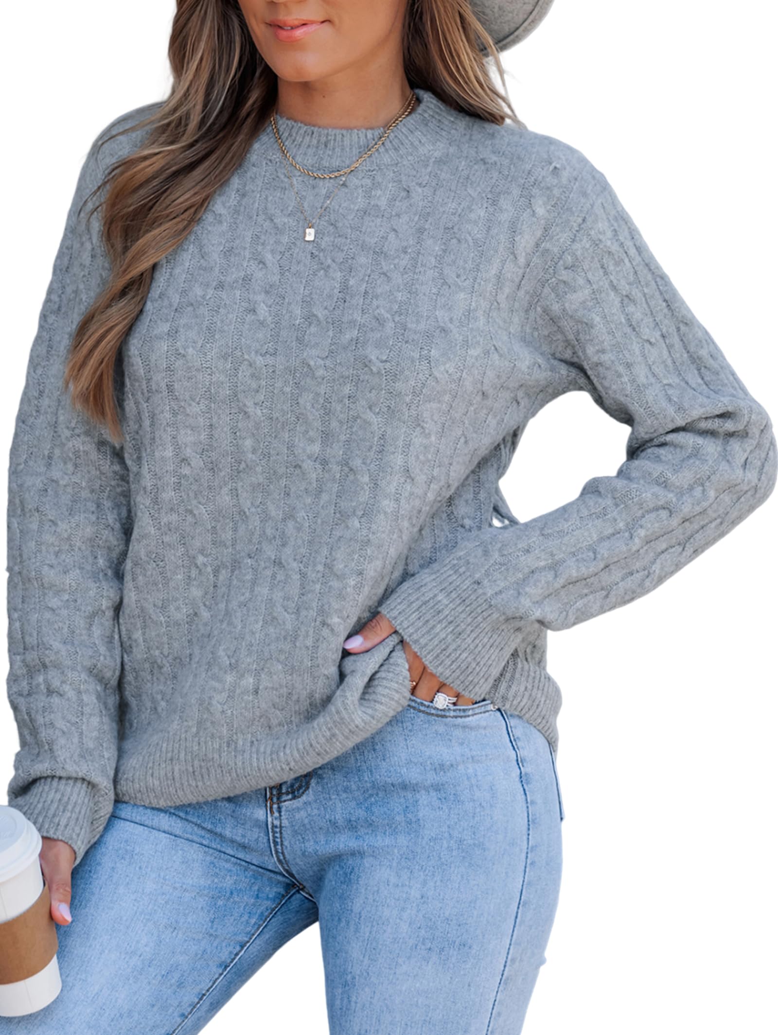 Womens Lightweight Cable Knit Sweaters for Women Fall Winter 2025 Trendy Ladies Casual Business Outfits Cute Soft Sweater