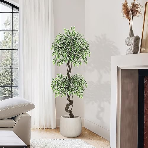 Kunstpflanze Ficusbaum 150cm, Künstliche Pflanzen Groß wie echt mit Stamm aus Na