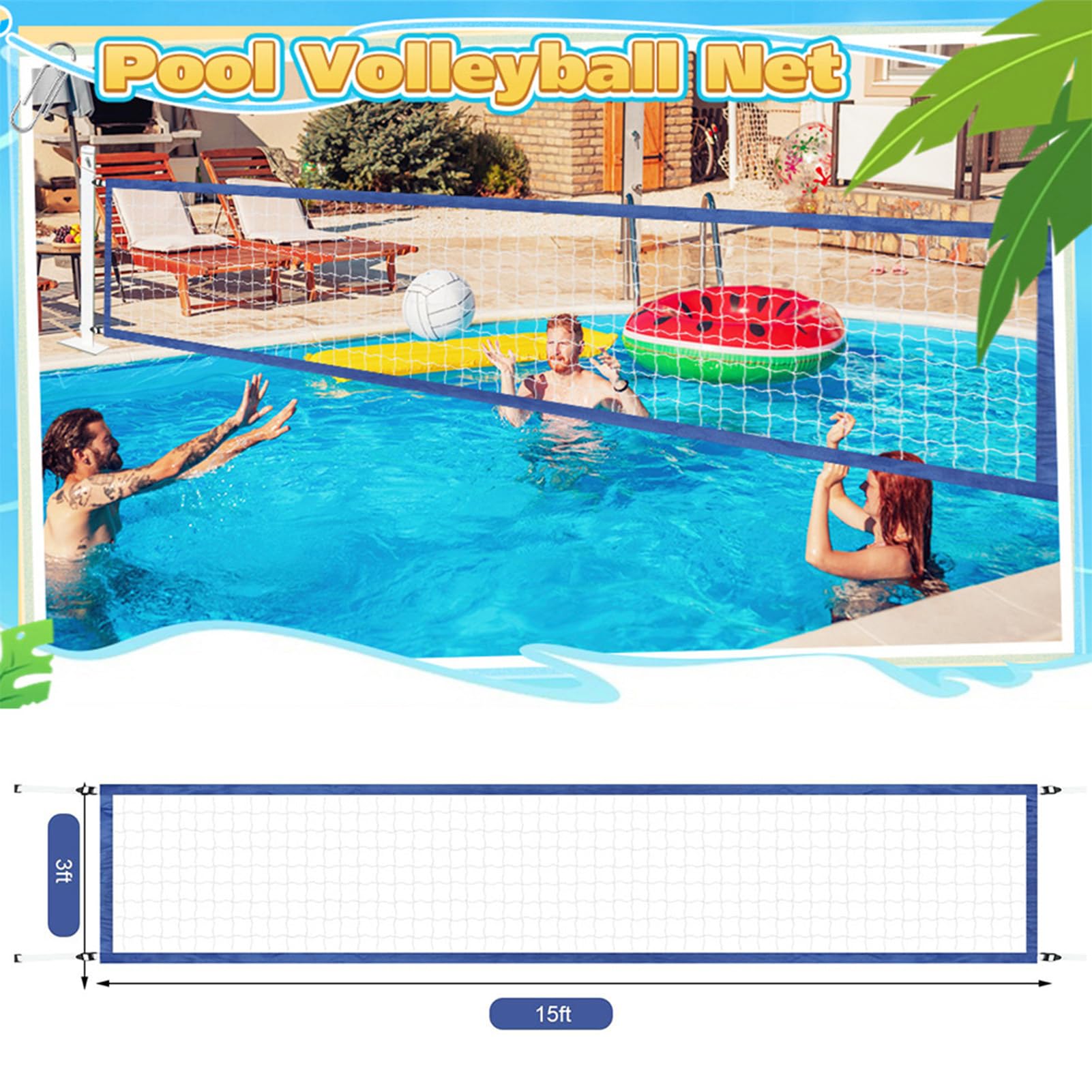 Filet de Volley-Ball Gonflable en Nylon de 4,6 m pour Jeux Aquatiques, Piscine, activités de Plage Amusantes en