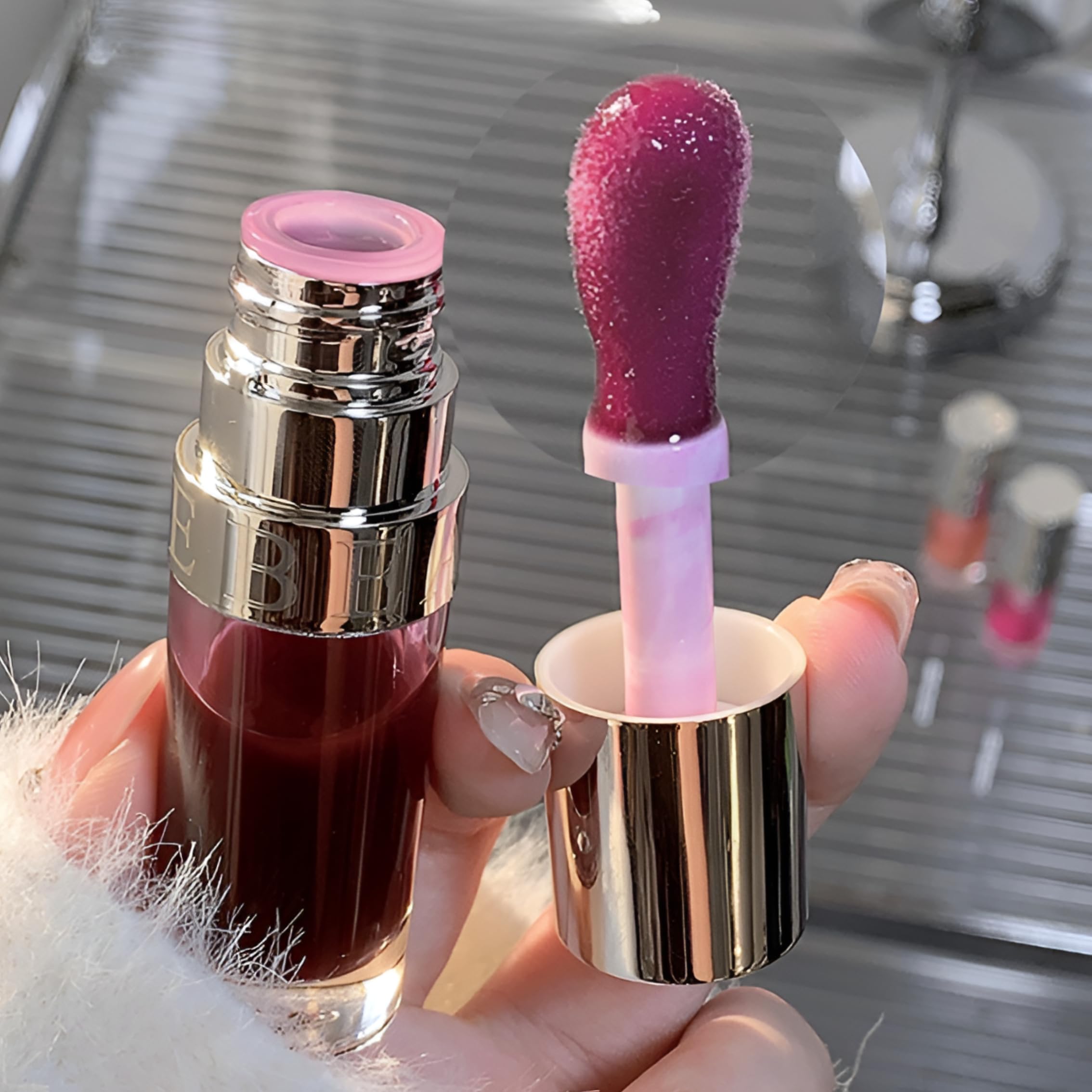 Gege Bear Plant Extract Lip Oil Gloss | High Glass Mirror Shine Lips Finish | Moisturizing Glossy Lip Glosses with Plush Sponge Applicator | Including Red, Pink & Violet Shades | Long-Lasting Comfortable Wear For Women Girls (03# Cherry Crush, 6g)-image-41