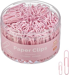 NEEWAY 450pcs Paper Clips Assorted Sizes, Small and Large Paper Clips (1.1 inch, 2 inch), Coated Paperclips for Office School Document Organizing (Pink)