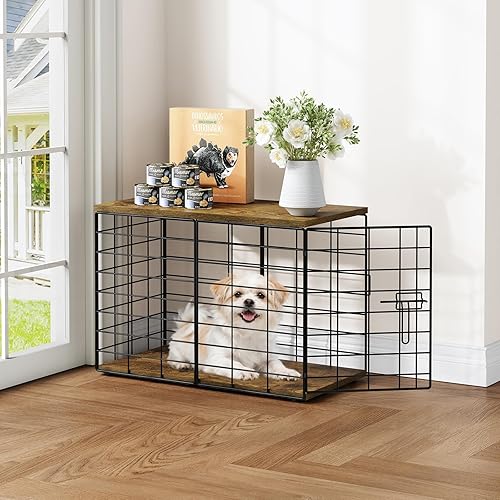 24 Inch X Small Dog Crate Furniture - Stylish Durable Indoor Dog Kennel with Storage Top & Secure Lock, Dog Crates for Small Dogs Under 10 lbs, Decorative End Table Pet House