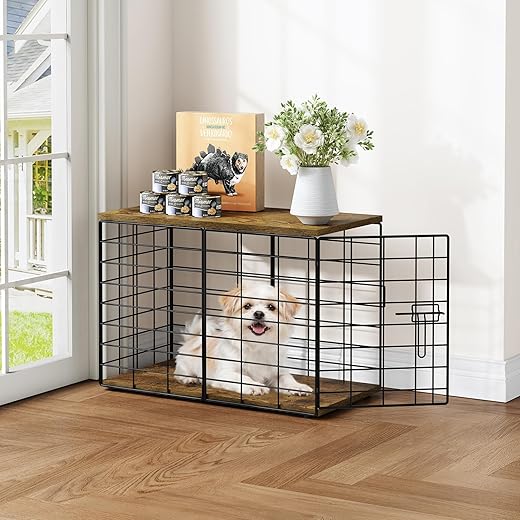 24 Inch Extra Small Dog Crate Furniture - Stylish Durable Indoor Dog Kennel with Storage Top & Secure Lock, Dog Crates for Small Dogs Under 10 lbs, Decorative End Table Pet House