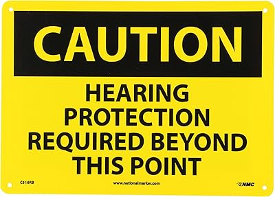 NMC C516RB CAUTION - HEARING PROTECTION REQUIRED BEYOND THIS POINT Sign - 14 in. x 10 in., Black Text on Yellow, Aluminum Caution Sign
