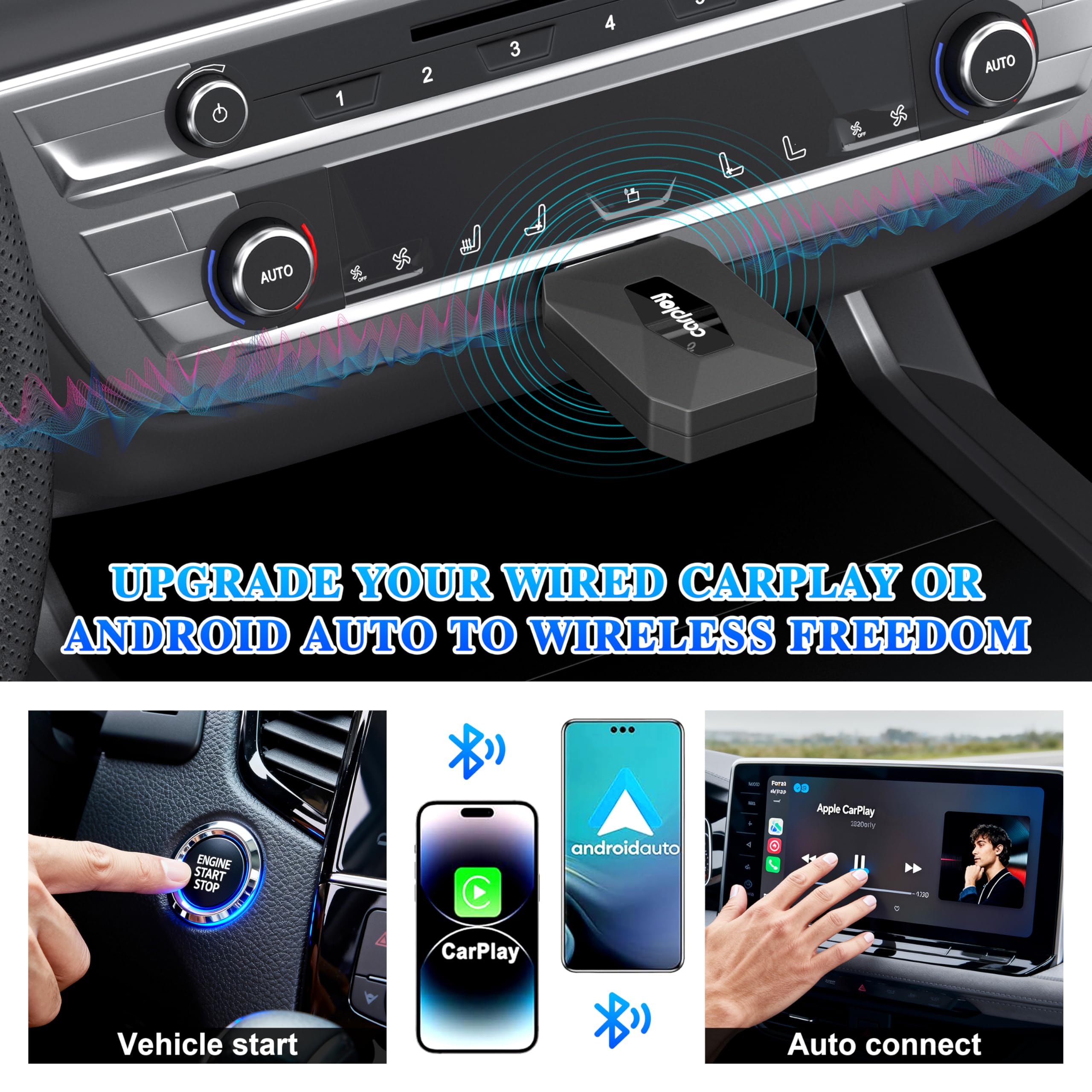 Wireless CarPlay Adapter, 2026 Upgrade 3X Schnelleres Auto-Verbindung & Keine Latenz, Plug & Play, Bluetooth 5.3 & WiFi 6, iOS 10+/Android 10+, 927+ Autos (Dual-System für Apple & Android, Schwarz)