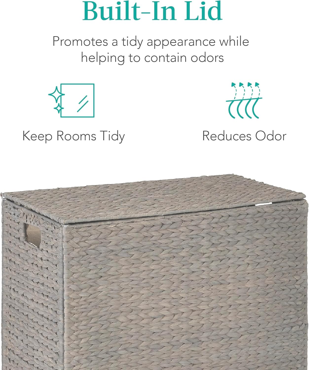 Large Gray Handwoven Water Hyacinth Double Laundry Hamper with Lid