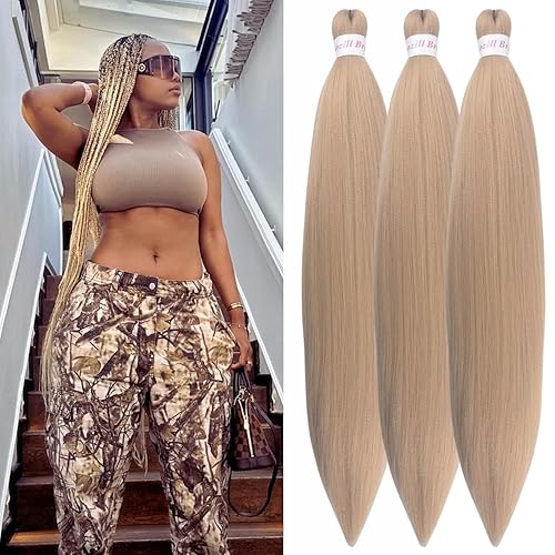 Ash Blonde Braiding Hair Pre Stretched Mix Knotless 24/613# Mixed
