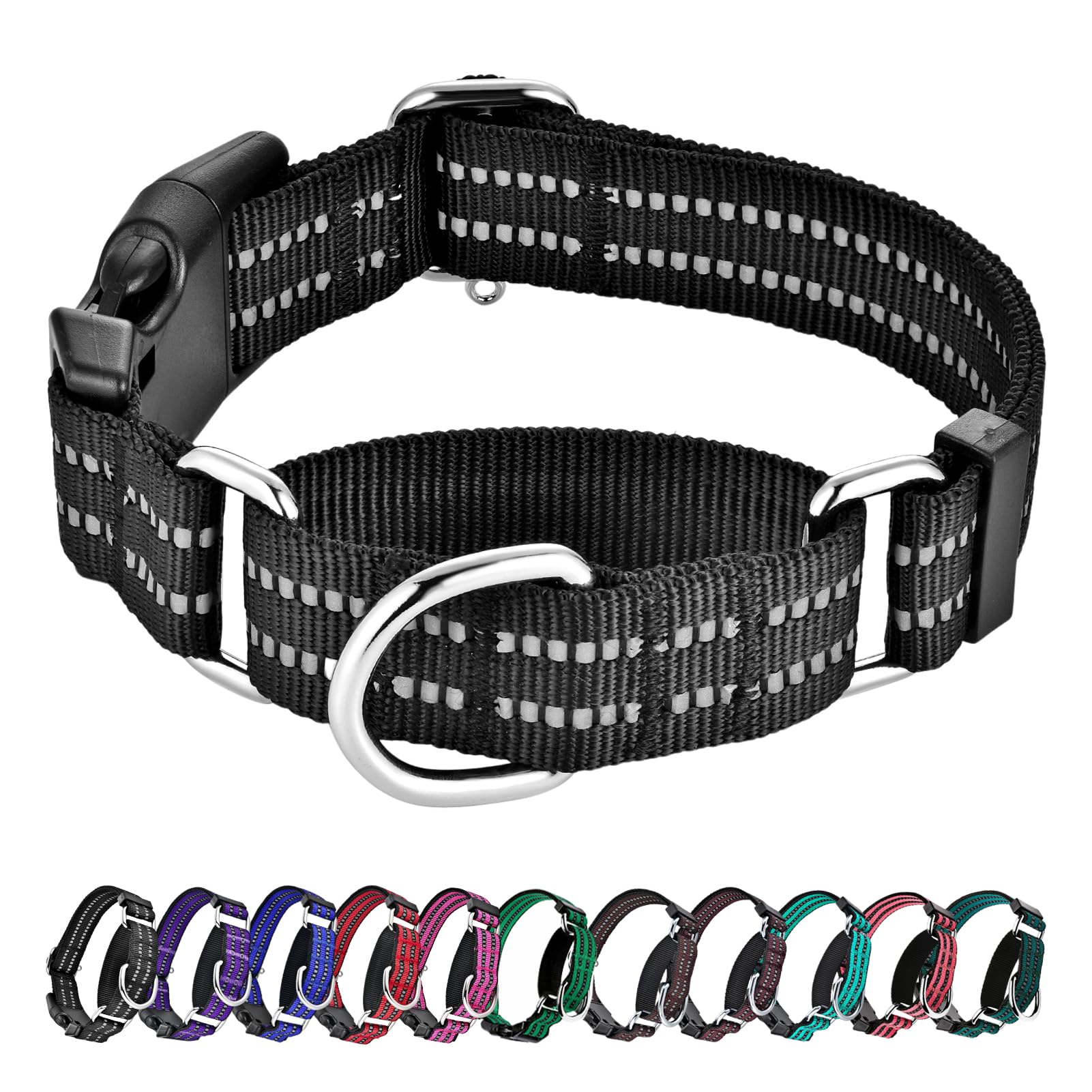 Hikiko Martingale Collar for Dogs Reflective Nylon Puppy Dog Collar with Quick Release Buckle Adjustable Training No Slip Dog Collar (X-Small, Black)