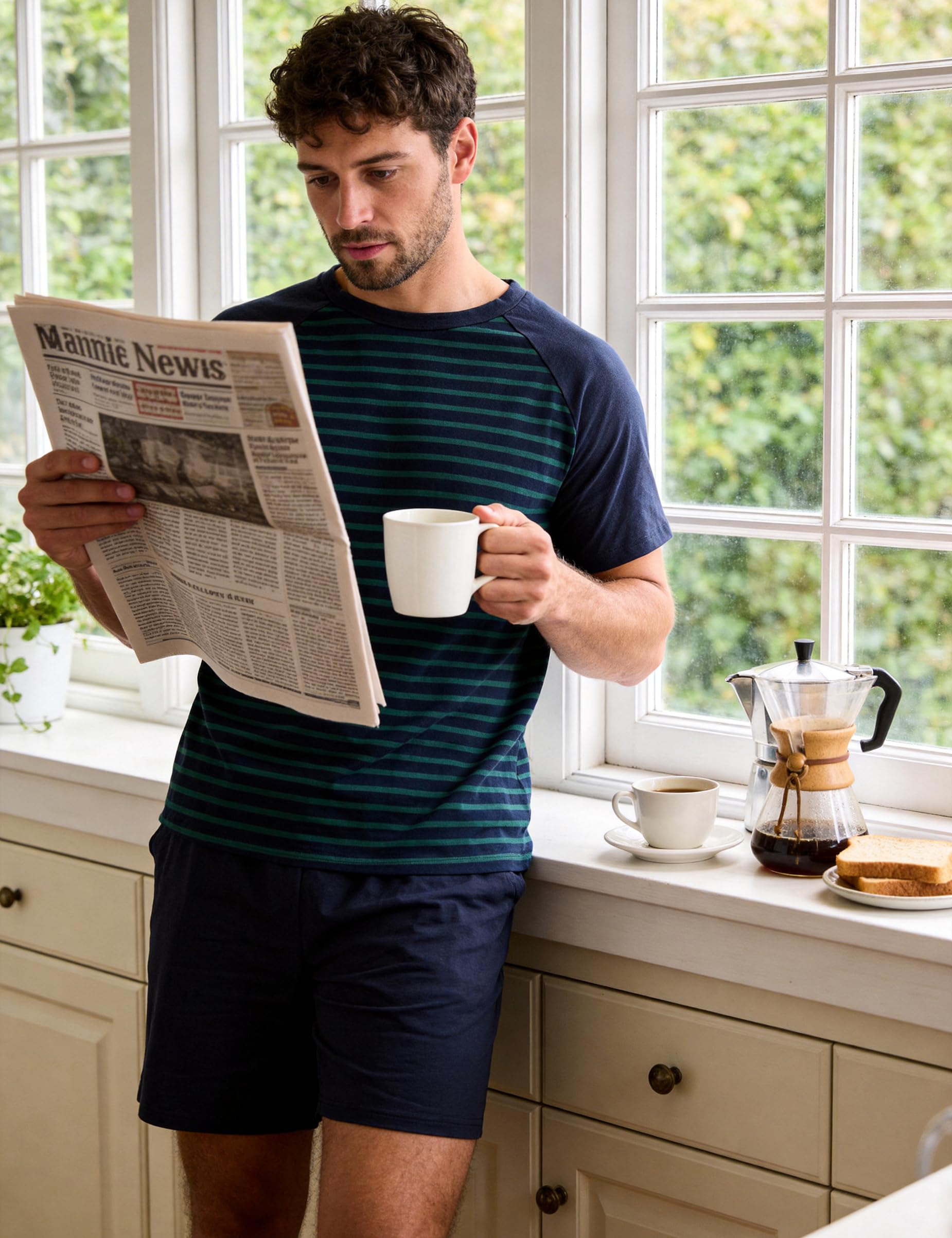 Bresdk Pijama Hombre Verano Conjunto de Pijamas Corto Manga Corta Camiseta y Pantalones Cortos con Bolsillos Suave y Cómodo