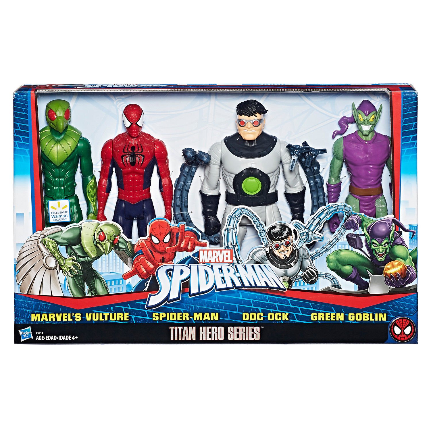 Spider-Man, Marvels Vulture, Doc Ock & Green Goblin 4 Pack Figures