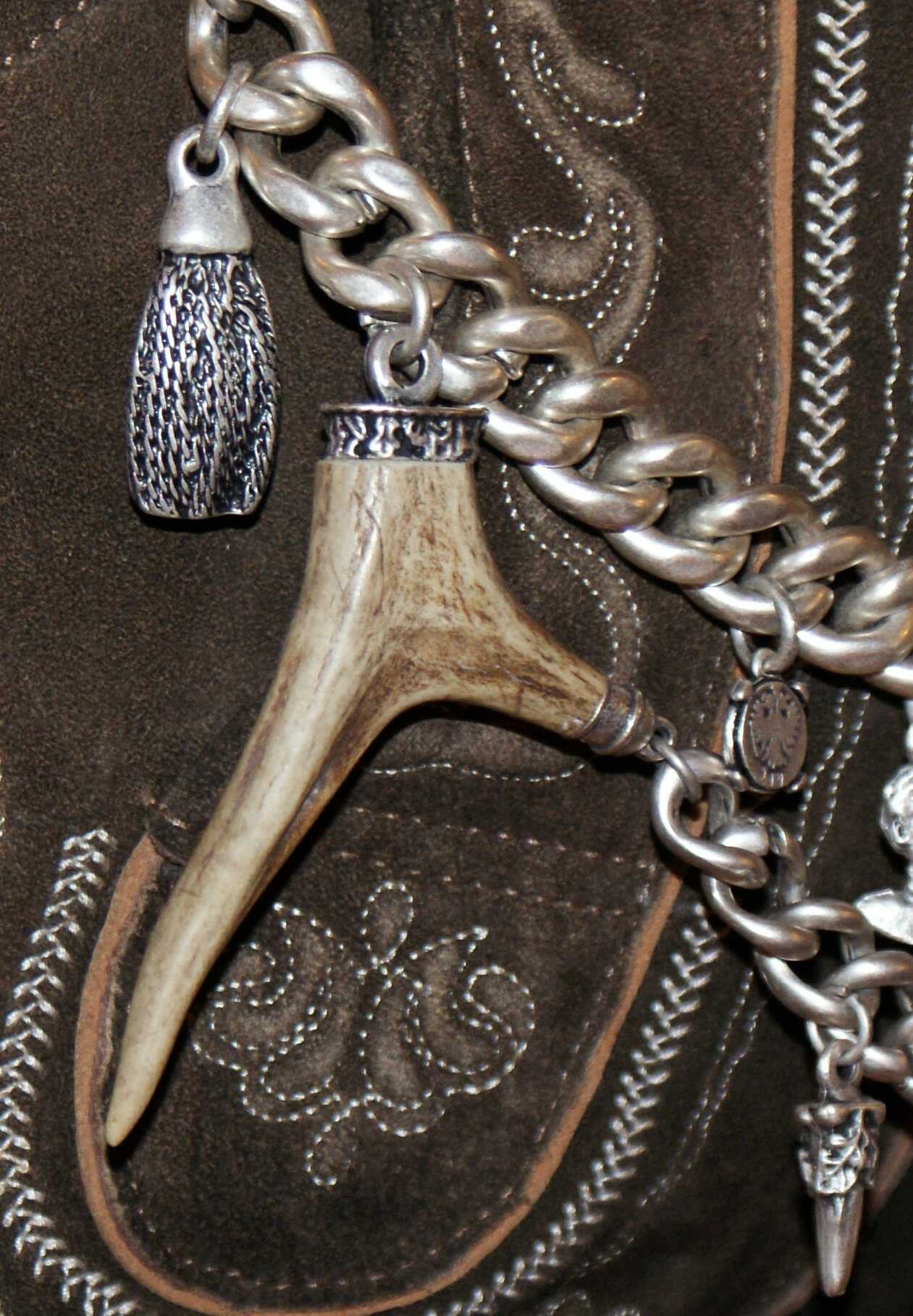 Charivari echt versilbert Kette zweireihig Tracht Hirschhorn Hirsch Reh Horn Trachtenkette für Lederhose hochwertige Qualität Unikat Herren Damen Handarbeit Made in Austria