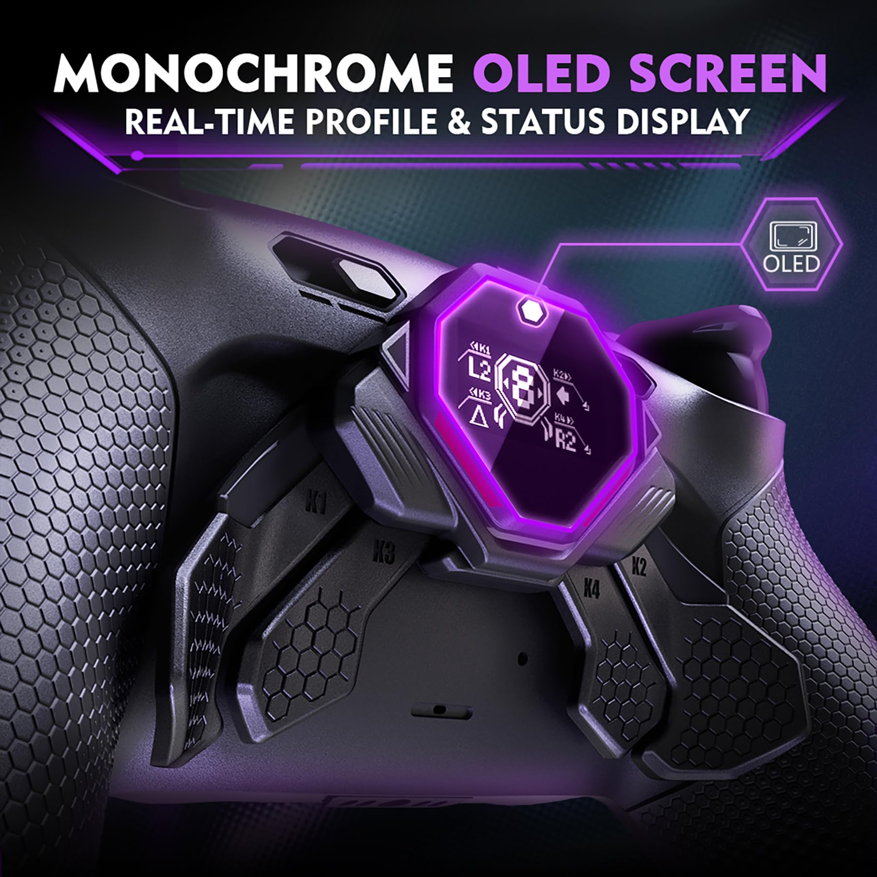 eXtremeRate SPARK Remap Kit per ps5 Controller BDM-030 040 050 060, Display OLED +Clicky Trigger Stop +Grip Ergonomici, 4 Tasti Posteriori Rimappabili Accessori per ps5 Joystick, Nero&Nero