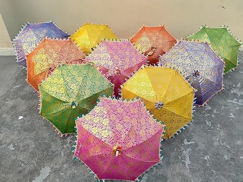 Miniatura 8 de ARISE EXPORT, 5 Uds. Lote (Paraguas de seda) Paraguas de boda indio hecho a mano, sombrillas vintage, paraguas de algodón, hecho a mano, indio, de