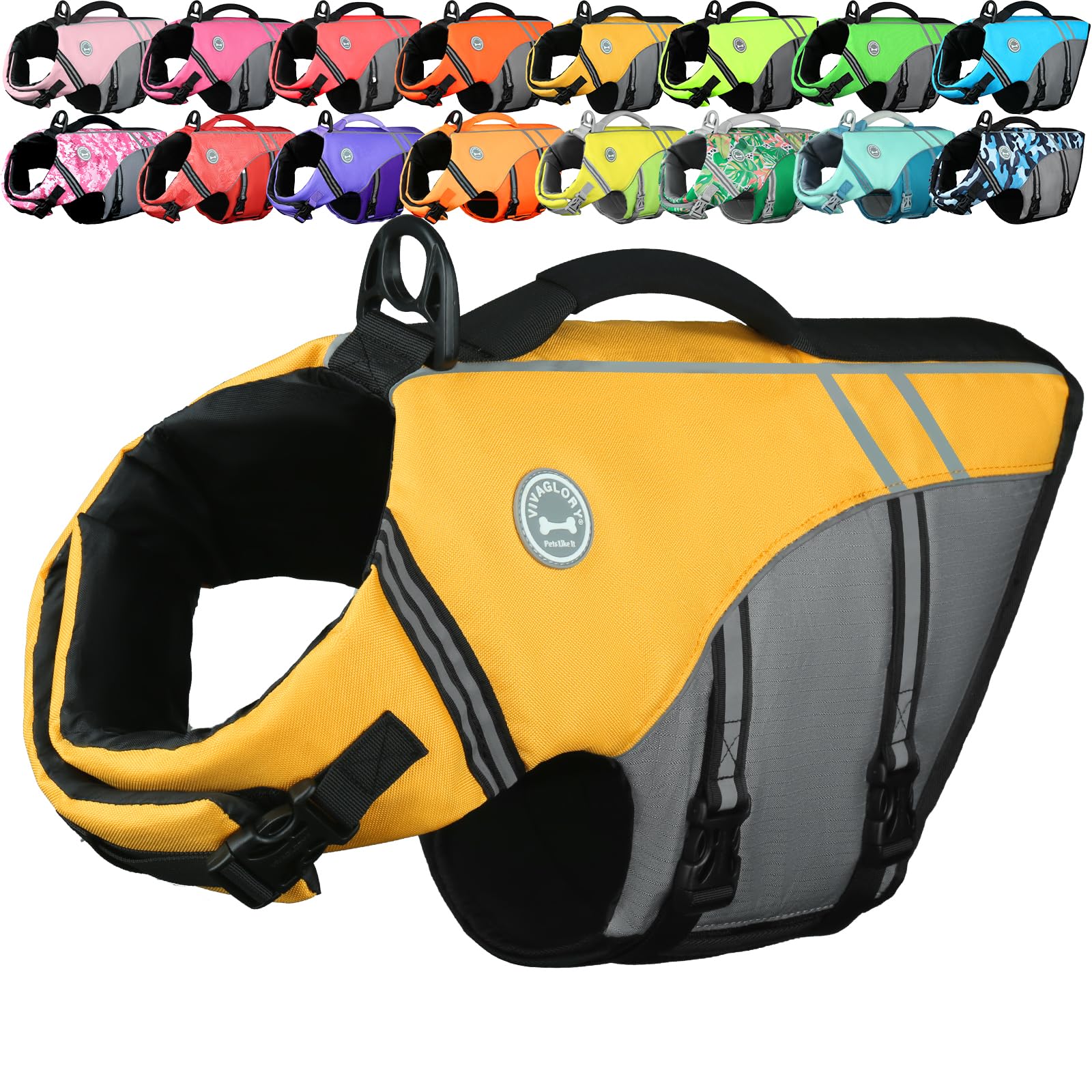 VIVAGLORY Sports Style Dog Life Vest, Dog Life Jacket for Swimming & Boating, Ripstop & Buoyancy for Puppy Doggy, Lifejacket with Handle, S, Yellow